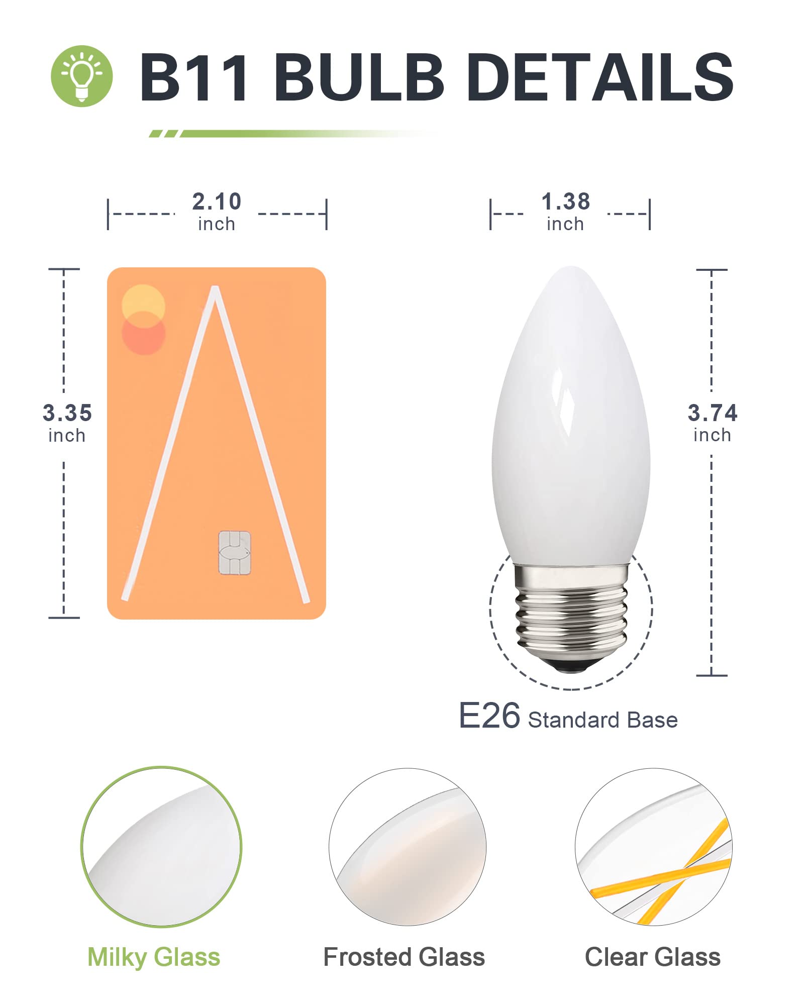 40W Equivalent B11 Led Light Bulb, Soft White 3000K, Milky Glass, 400Lm, Dimmable, 4 Watt E26 Standard Base Led Candelabra Bulbs