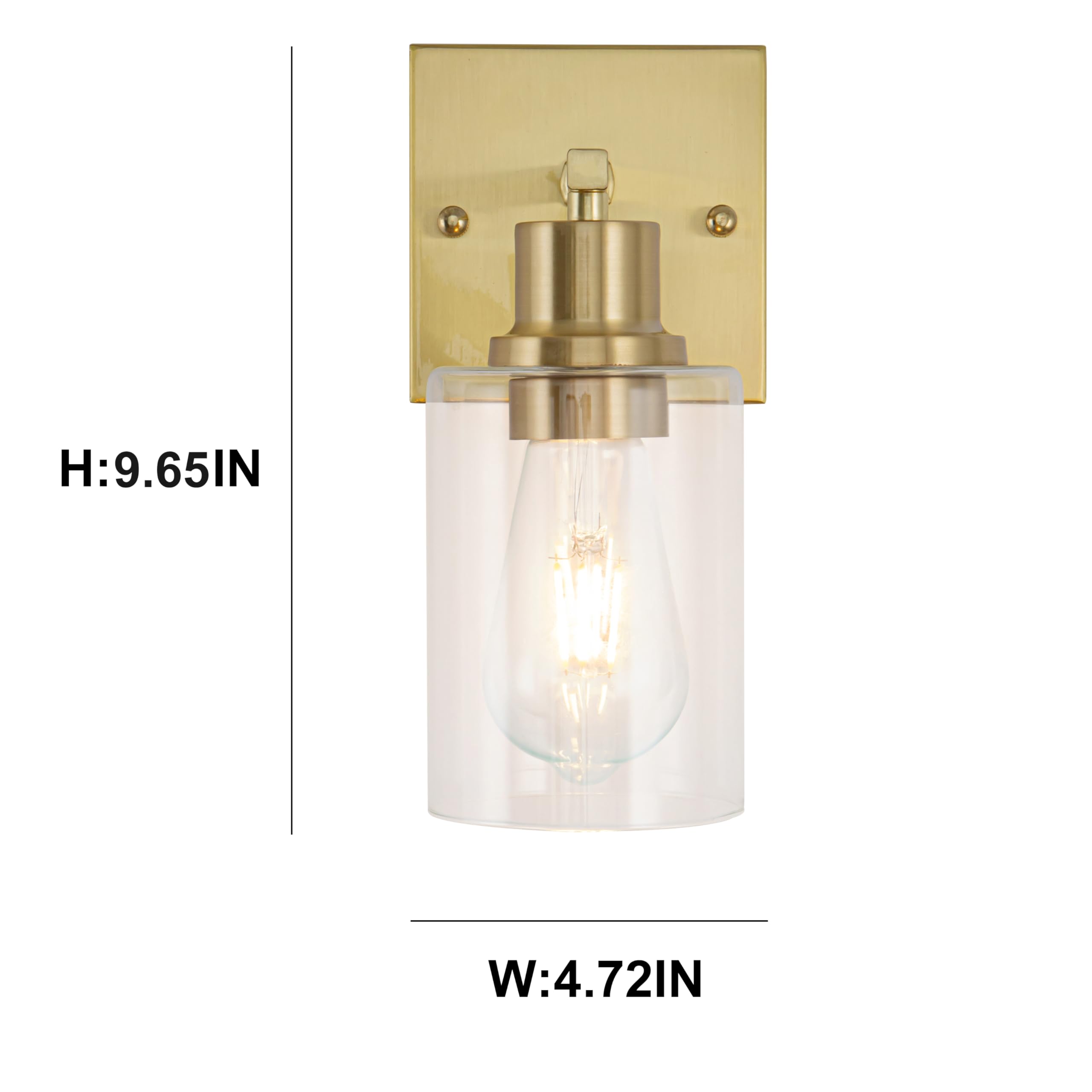 Emong Gold Bathroom Light Fixtures,1-Lights Brushed Brass Vanity Light With Clear Glass Shade, Wall Sconces For Hallway, Farmhou