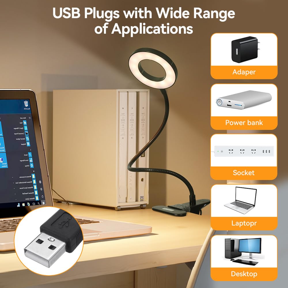 Skymore Clip On Light, Reading Light Book Light With Clamp, 3 Color Modes&10 Brightness Desk Light Clip On For Table, Bed Headbo