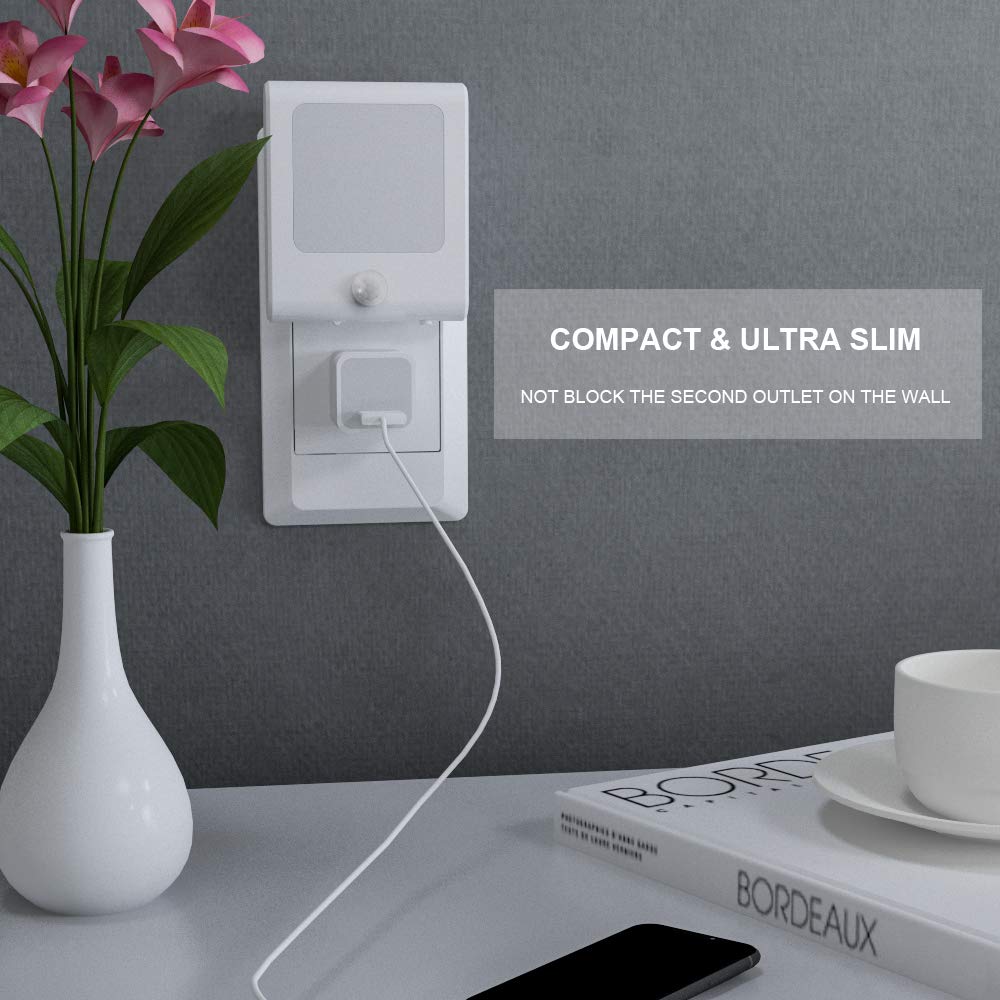 MAZ-TEK Plug in Motion Sensor Lights, Adjustable Brightness, Warm White, 2 Pack, Ideal for Hallway, Kitchen, Living Room, and More