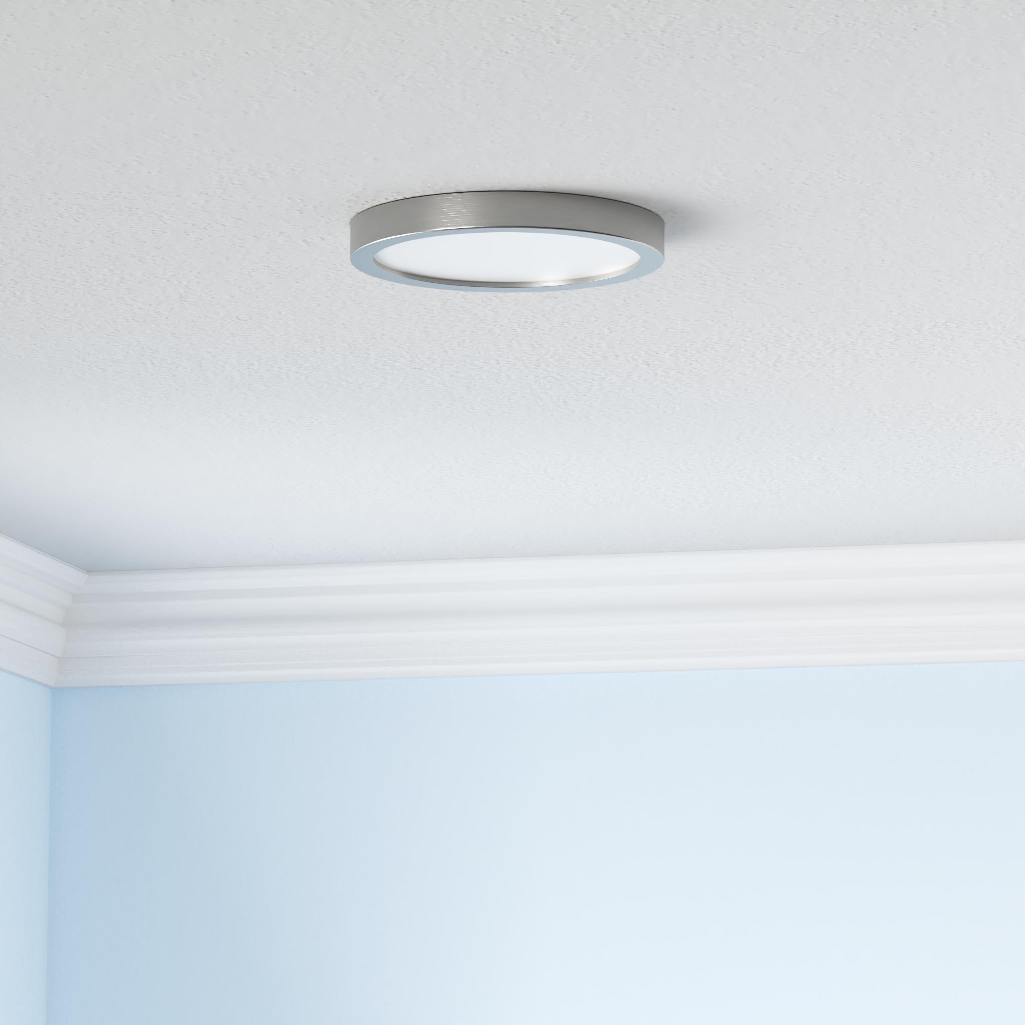 10 Inch Led Flush Mount Ceiling Light Fixture, Super Slim Flush Mount Light For Kitchen, Metal And Glass Led Ceiling Light For Low Ceiling, Hallway, Bathroom, Laundry, Brushed Nickel, 17W, 3000K