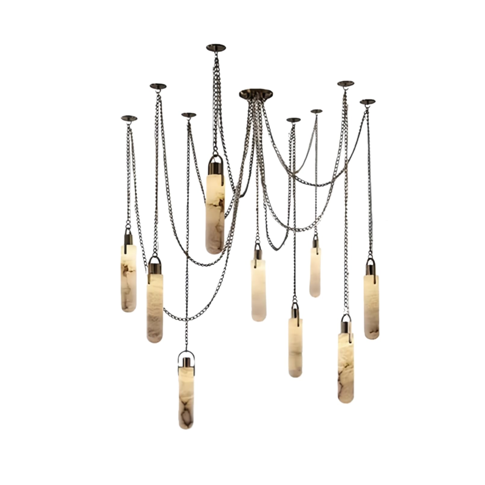 RUIBO Alabaster 9 Light LED Multi-Drop Hanging Pendant Lighting,Cylinder Natural Marble Multi Light Pendant Lights,Living Dining