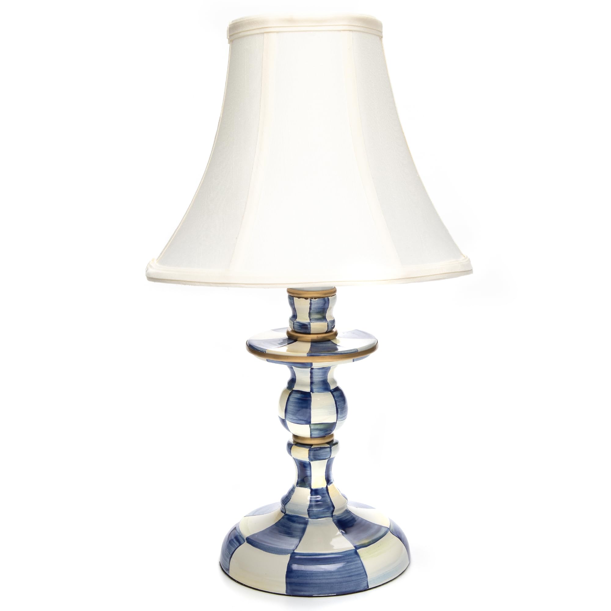 Mackenzie-Childs Candlestick Lamp, Decorative Lamp For Living Room Or Bedroom, Blue-And-White Royal Check
