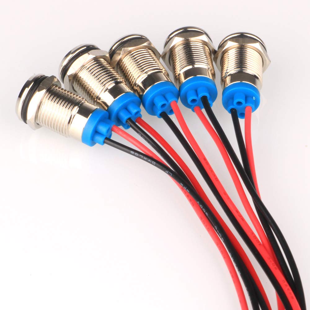 Gebildet 10mm LED Metal Indicator Light, Waterproof Signal Lamp, AC/DC 12-24V, Multicolored, Model 61c035c4-2c83-4999