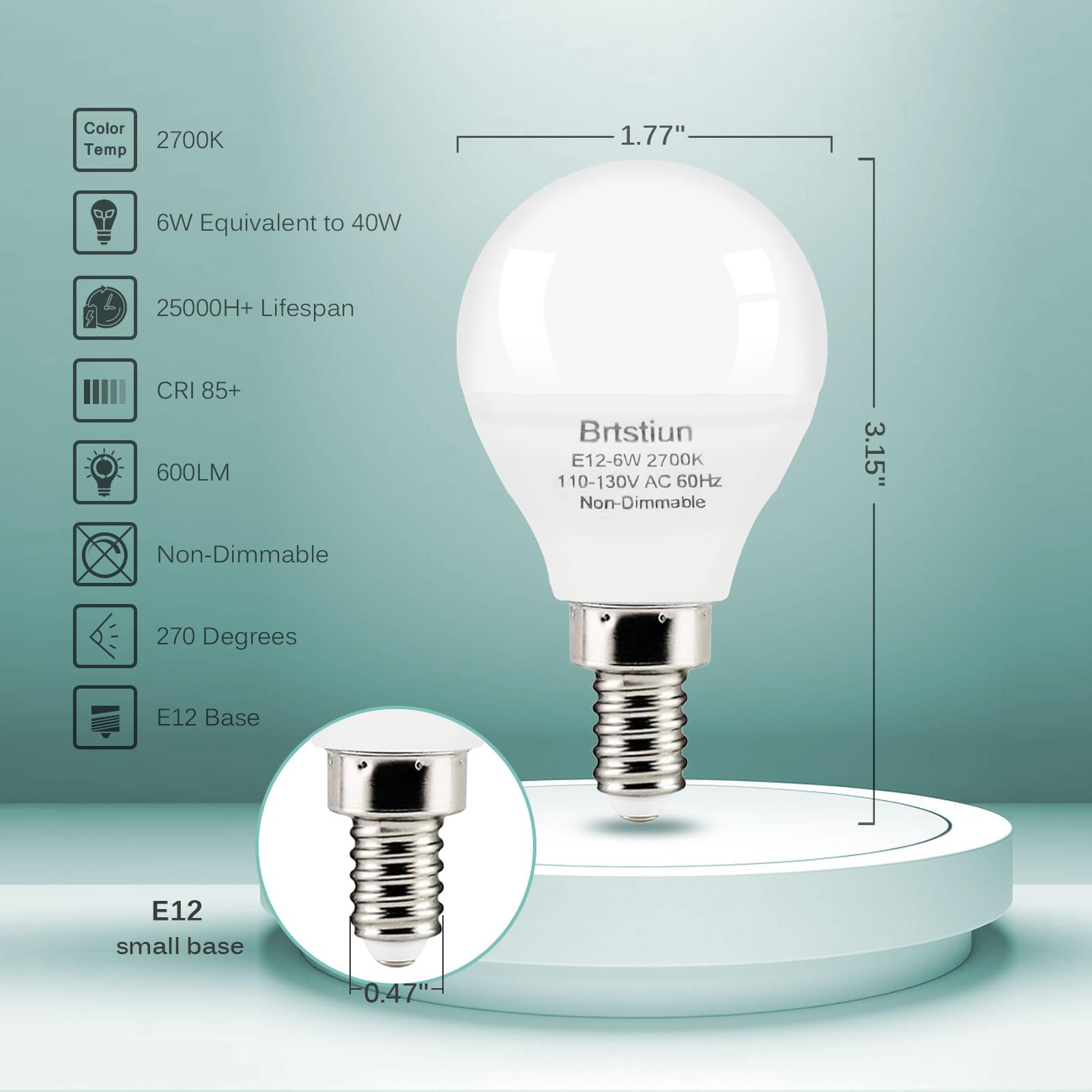 Brtstiun G45 Light Bulbs For Ceiling Fan, E12 Led Bulb, 40W Equivalent, Soft White 2700K, Small Base Led Candelabra Light Bulbs,