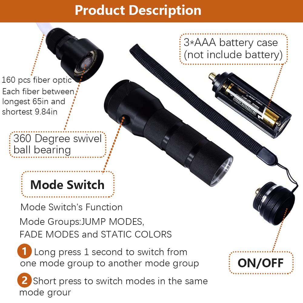 Fiber Optic Whip, LED Fiber Optic Dance Whips - 360 Swivel Pixel Rave Whip Toy - Super Bright More than 40 Color Effect Modes -