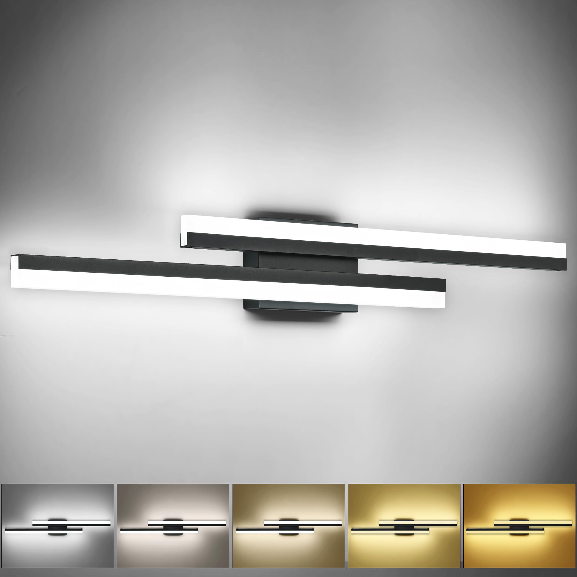 Presde Bathroom Vanity Light Dimmable 32Inch 5 Color Changeable Modern Black Led Bathroom Light Fixtures Over Mirror Bath Wall L