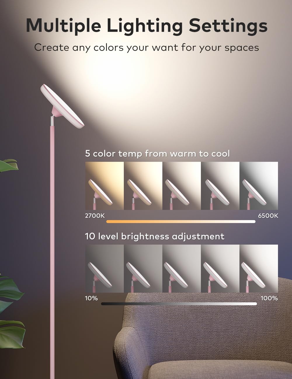 Bright Floor Lamp,42W 3700Lm Led Torchiere Floor Lamps For Living Room, 71In. Modern Tall Standing Light With Remote,Color & Bri