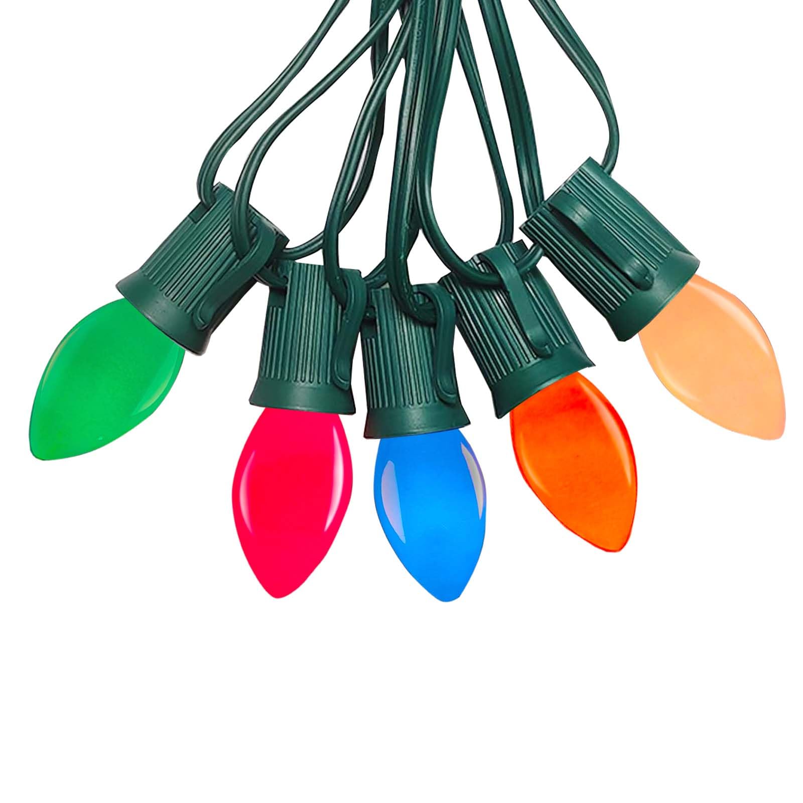 QZFGYAN C7 LED Christmas String Lights, 25Ft, Multicolor, Waterproof Glass Bulbs, Model ULP(7)-LR(25)(0.6W)