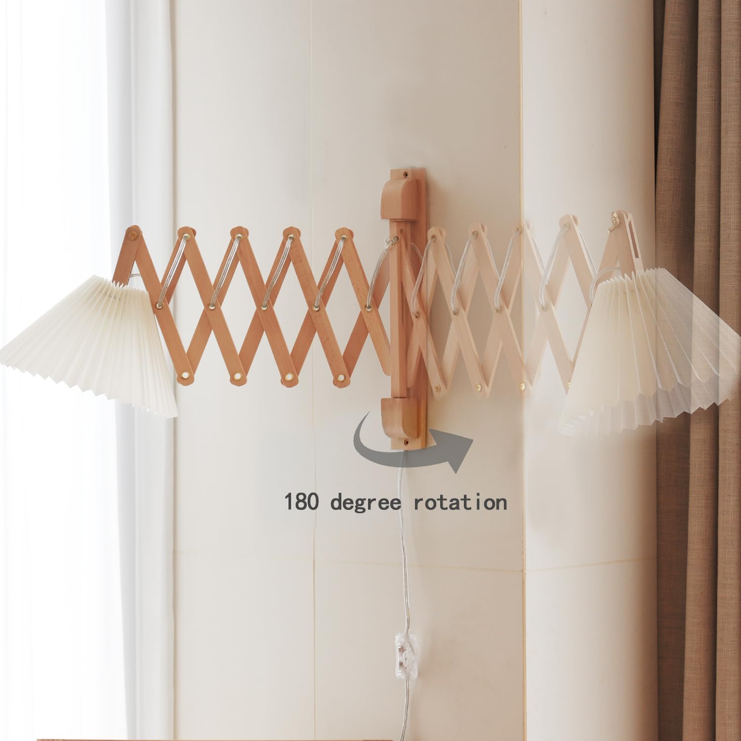 PEAUARL Swing Arm Wall Sconce, Burlywood Wood, Plug-in, On/Off Switch, Model PWLBB, Ideal for Bedroom & Living Room Reading