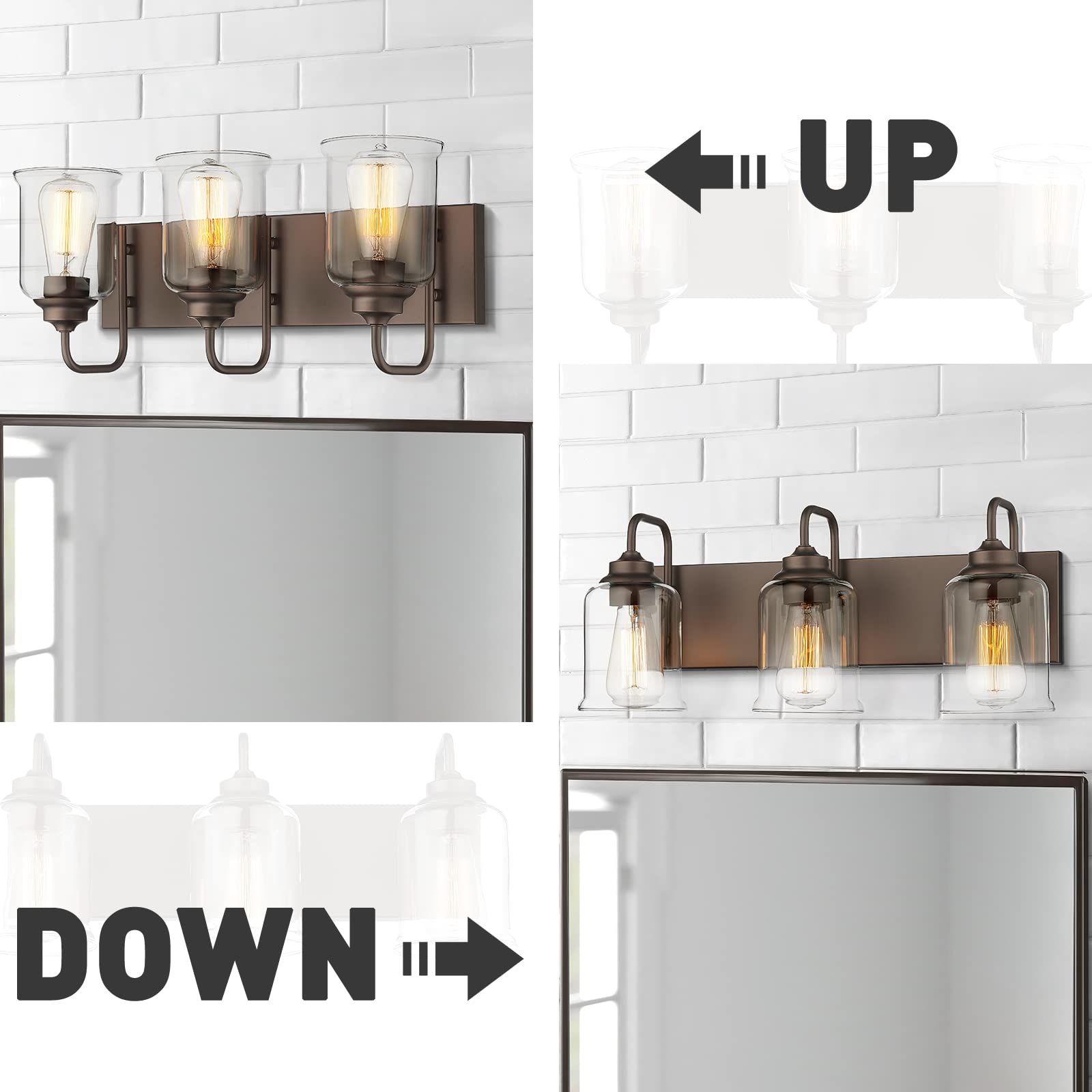 zeyu 3-Light Farmhouse Bathroom Vanity Light Fixture, Oil Rubbed Bronze, Metal, Model ZSL72B-3W ORB
