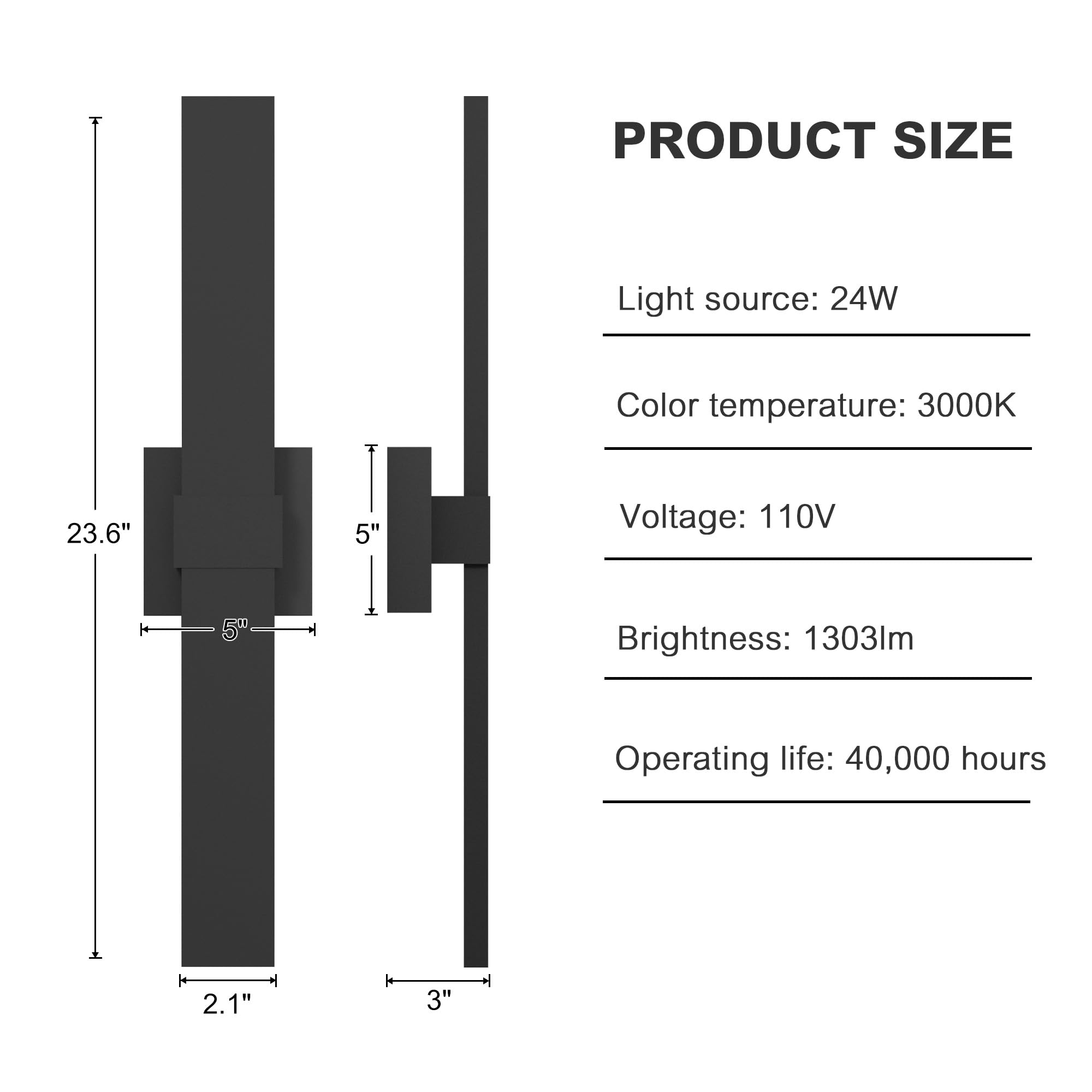 Lamqee 23.6 In Aluminum Long Outdoor Wall Lights  3000K 1303Lm Led Waterproof Ip65  Modern Exterior Lighting Fixture Linear Outdoor Sconce Wall Mount Outside Lighting For House Porch Patio Garage Door