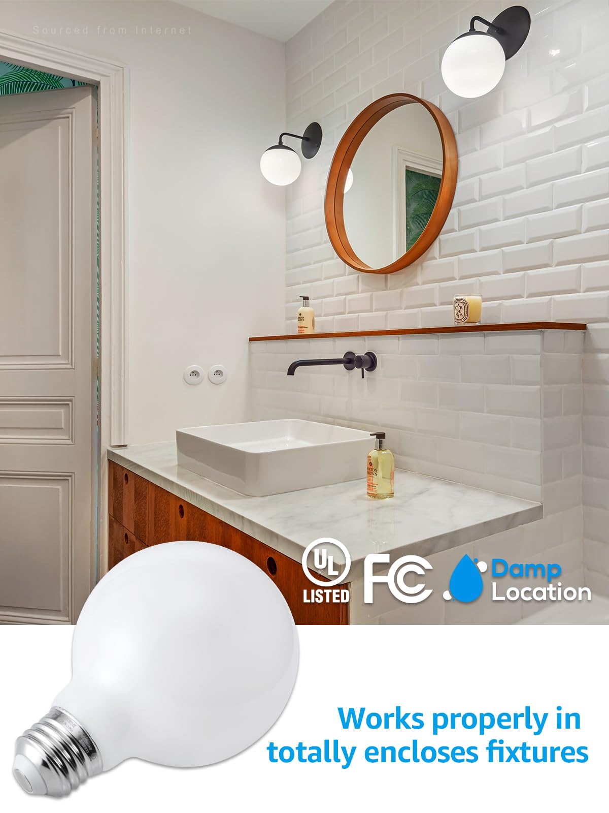 Torchstar G25 Globe Light Bulbs Led Dimmable, Round Frosted Vanity Light Bulb For Bathroom, Led Edison Bulb, 4.5W(60W Eqv.), Ul