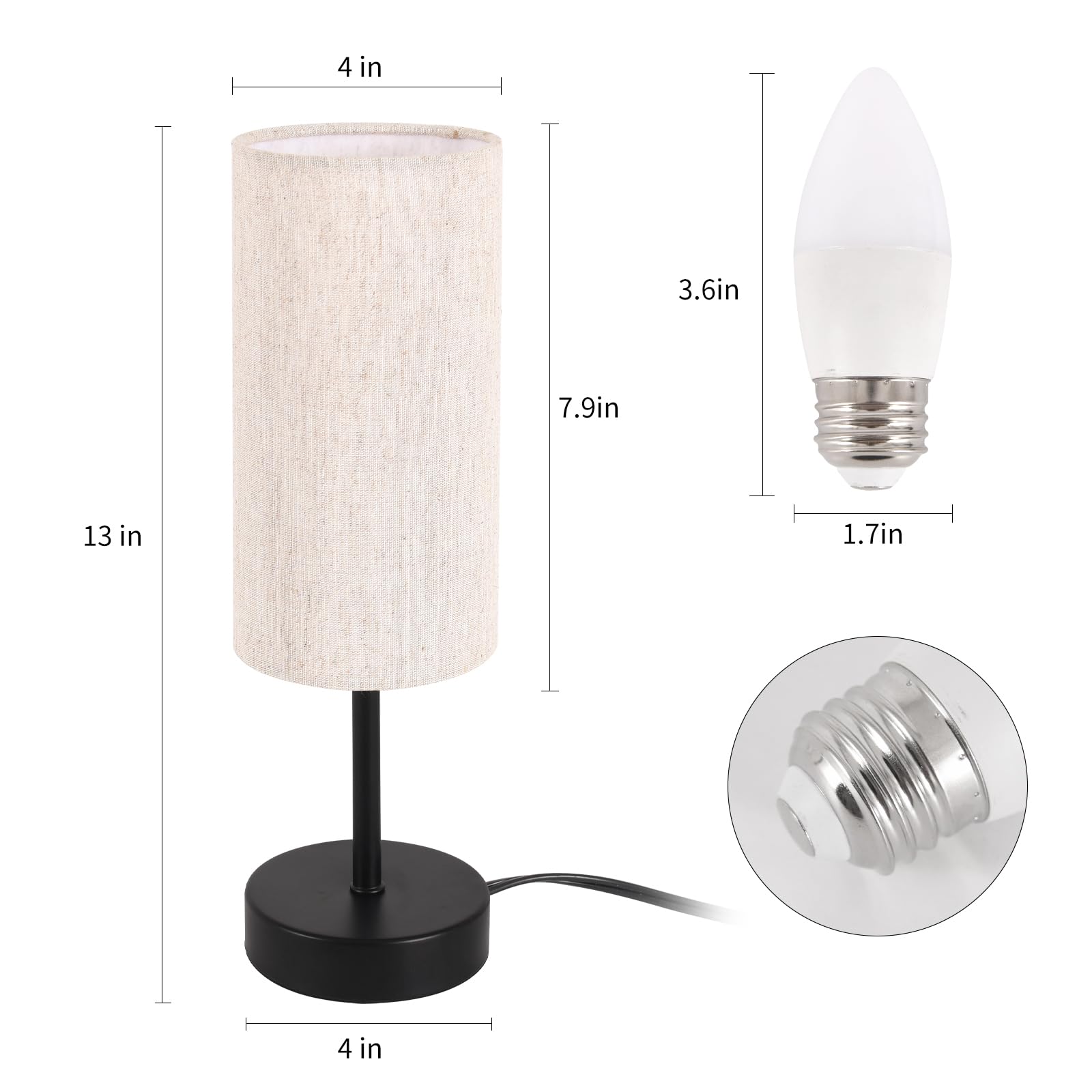 RISLG Small Beige-Black Table Lamp, 13in Minimalist Modern Bedside Lamp with Linen Shade for Bedroom, Living Room, Office, Kids Room