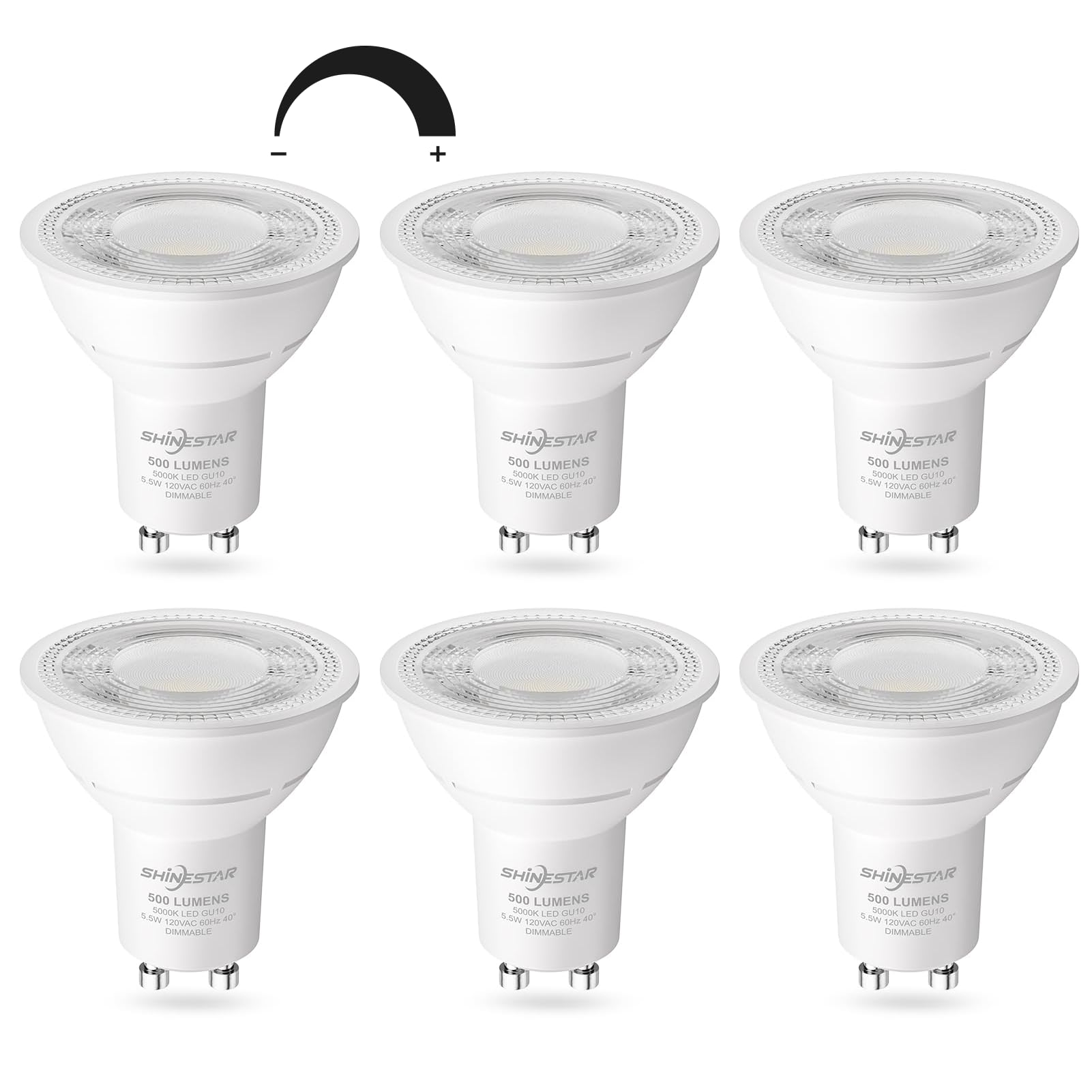 Shinestar Gu10 Led Bulb, 50W Equivalent, Daylight White 5000K, Mr16 Shape, Dimmable Recessed Light Bulbs, 6-Pack