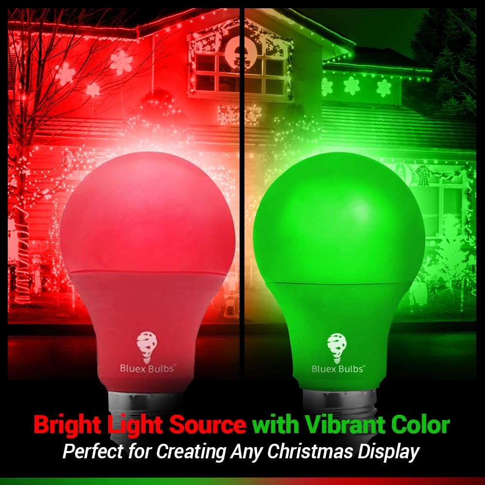 4 Pack Led Red And Green Light Bulbs - 120V E26 Base 9 Watt (60-Watt Replacement) - Red And Green Bulbs For Party Decoration, Po
