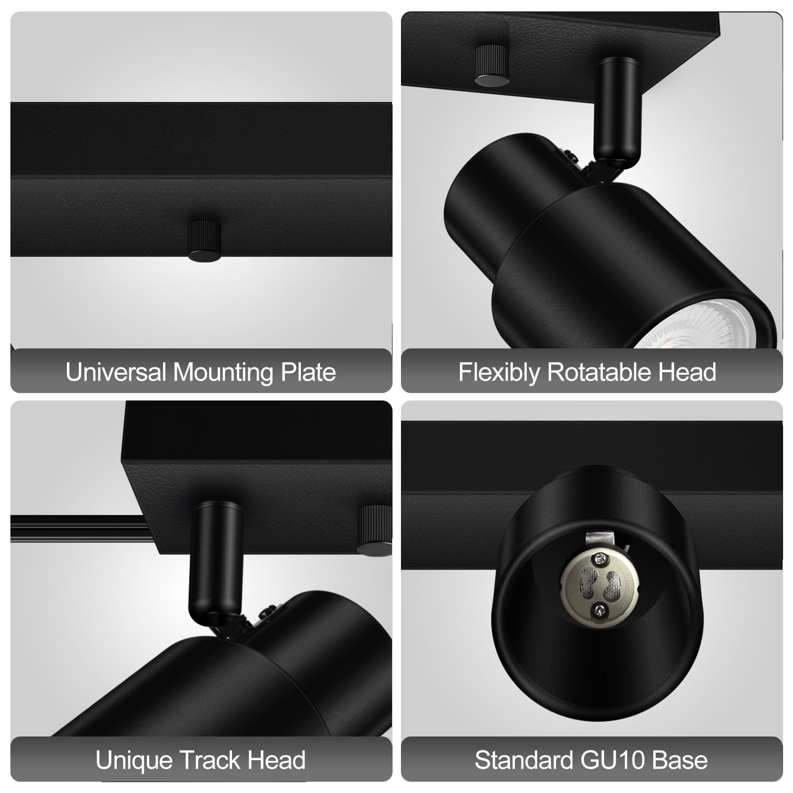 Bricosmocon 2-Light Track Lighting Kit, Black Metal, LED Ceiling Fixtures, 14.8FT Cord, Rotatable Spotlight for Kitchen and Bedroom