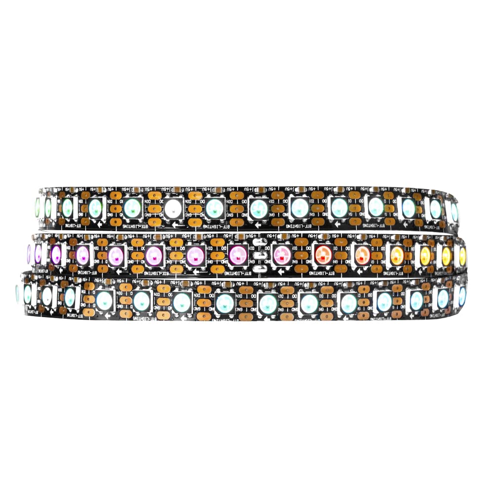 BTF-LIGHTING WS2812B RGB LED Strip, 100 Pixels/m, 3.2FT, Black PCB, Non-Waterproof, Flexible FPCB, Model WS2812B
