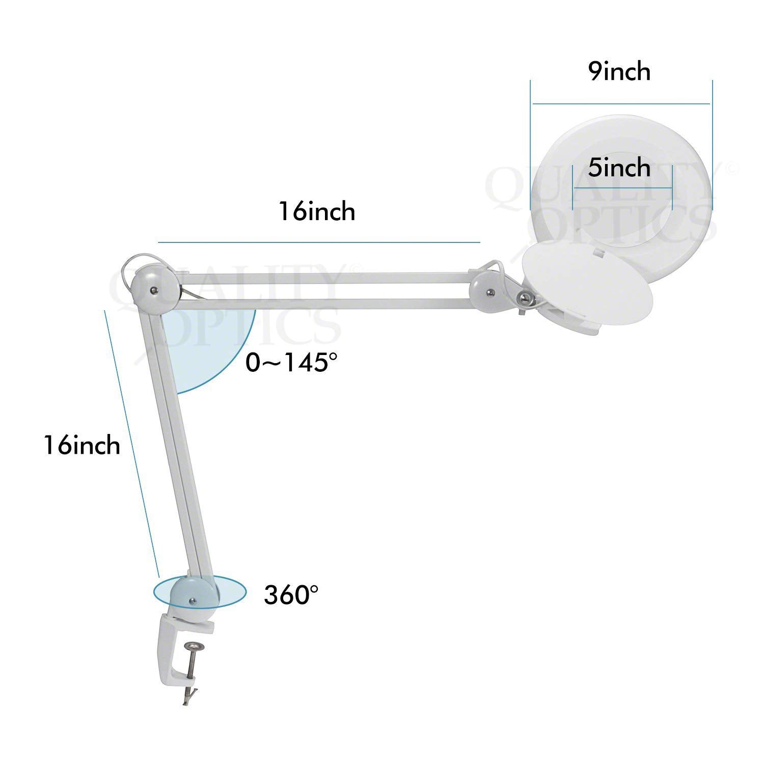 Quality Optics® Professional Series Illuminated Workstation Swing Arm Magnifier Black 8Led Diopter