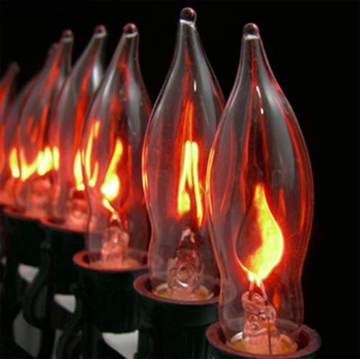 SUNSGNE Flicker Flame Light Bulbs, C18 Clear Glass, E12 Base, 12 Pack, 1 Watt, 120 Volt, Crystal Clear Flame Tip