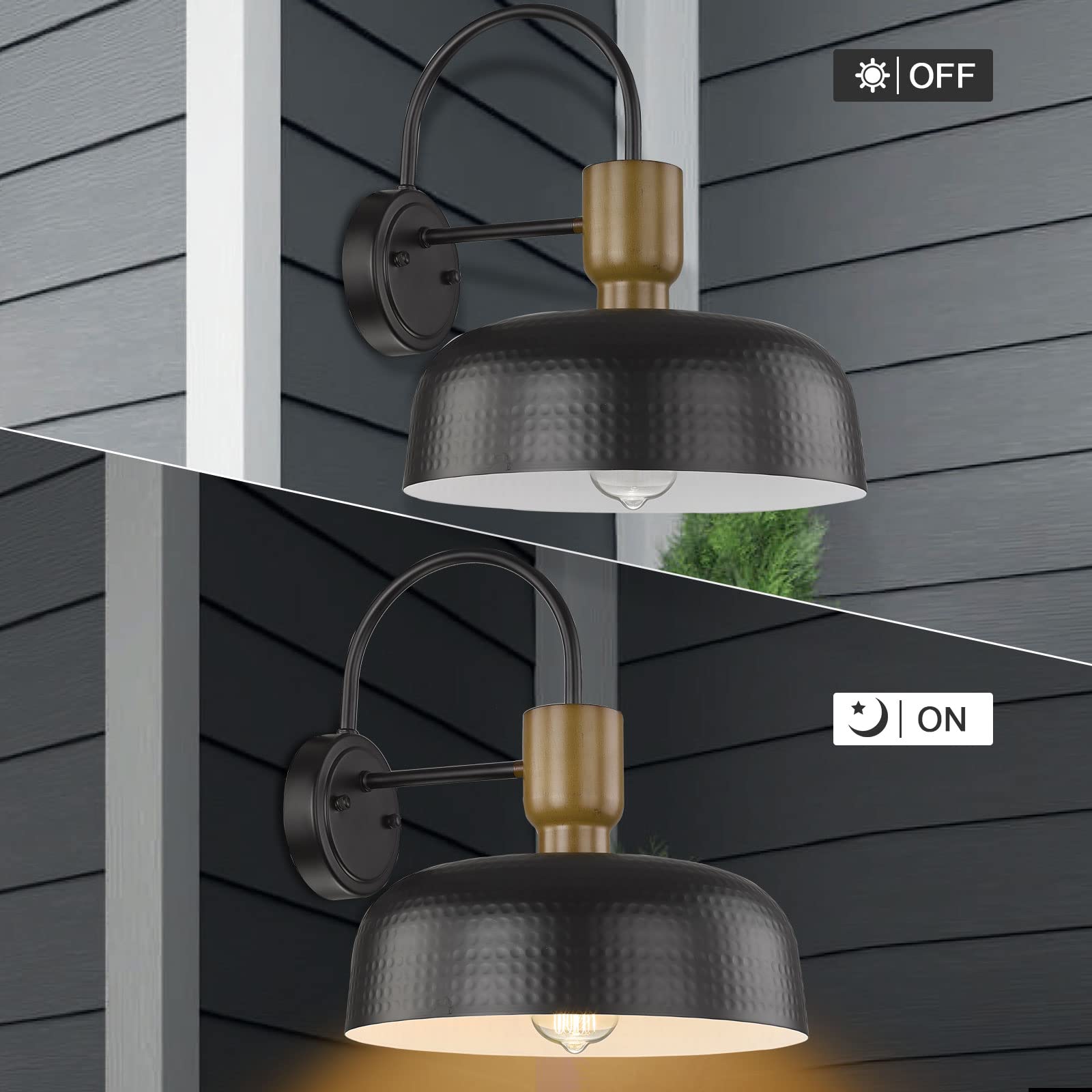 Luminzone Gooseneck Barn Light - Black Vintage Wall Lantern for Porch, Entryway, Garage, Medium Size, Industrial Design, 1 Pack