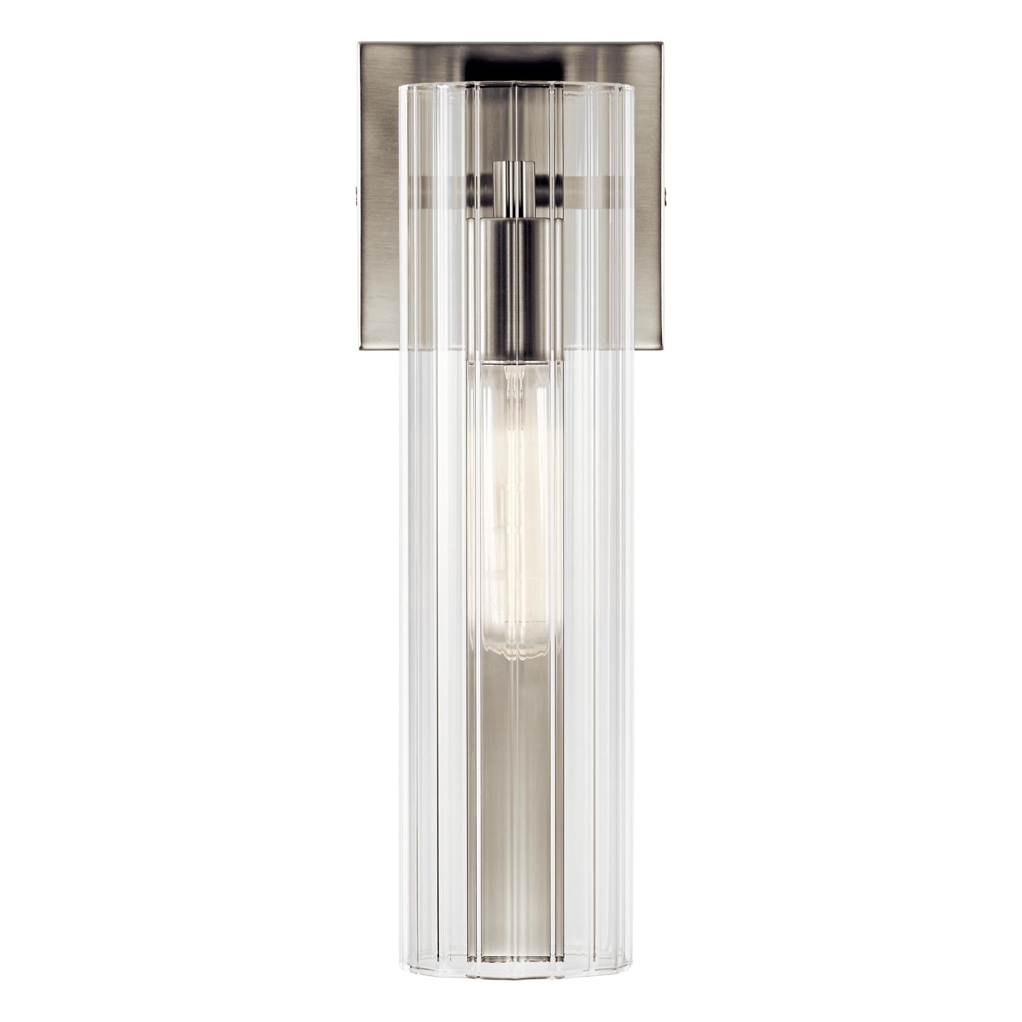KICHLER Jemsa 1 Light Wall Sconce, Modern Light with Clear Fluted Glass in Brushed Nickel for Bathroom, Powder Room, Sides of Fi