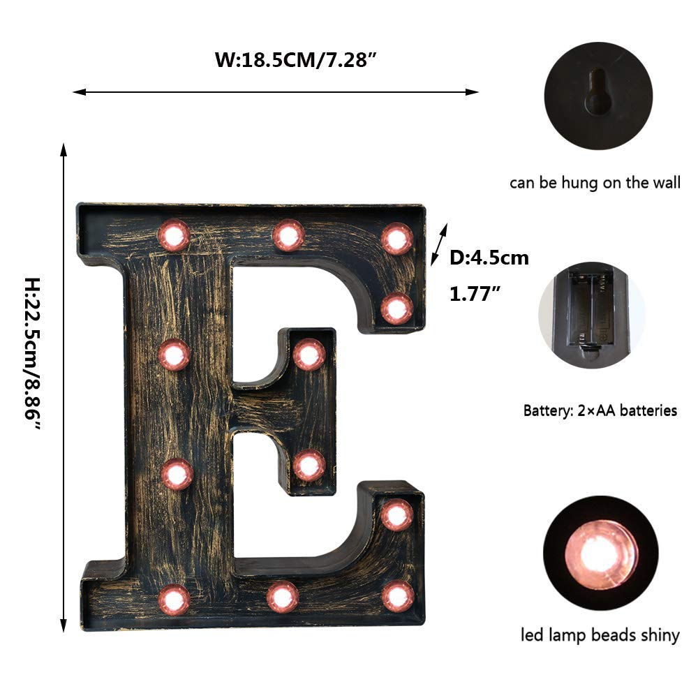 OYCBUZO Vintage Black LED Marquee Letter Sign - Light Up Alphabet Decor for Cafe, Wedding, Christmas, Model: Vintage-Letter-05