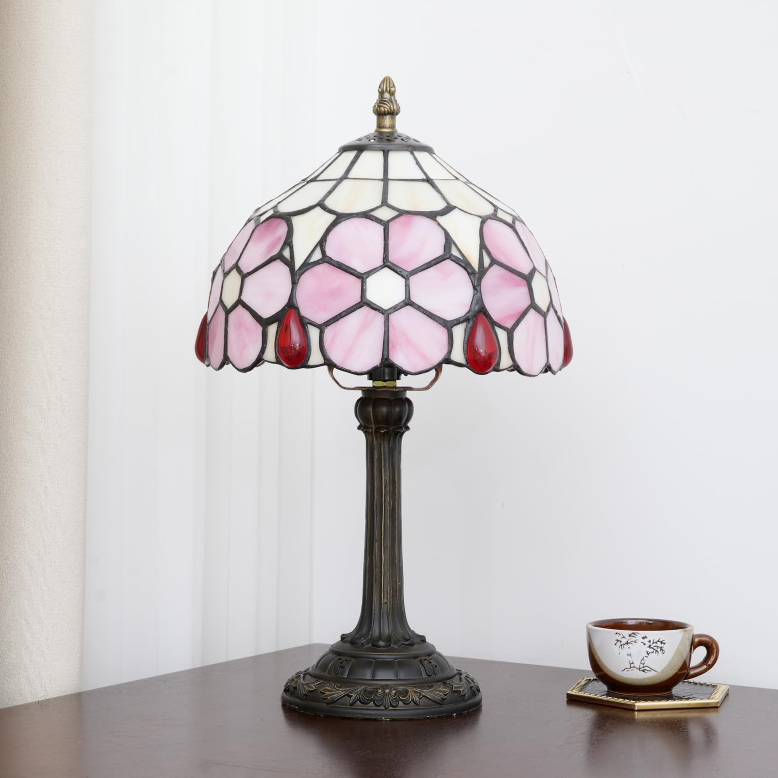 Wecrejoni Tiffany Lamp Stained Glass Lamp Small Bedside Table Lamps For Living Room Bedroom Dorm Kitchen Home Decor Festival Birthday Gift Cherry Blossoms