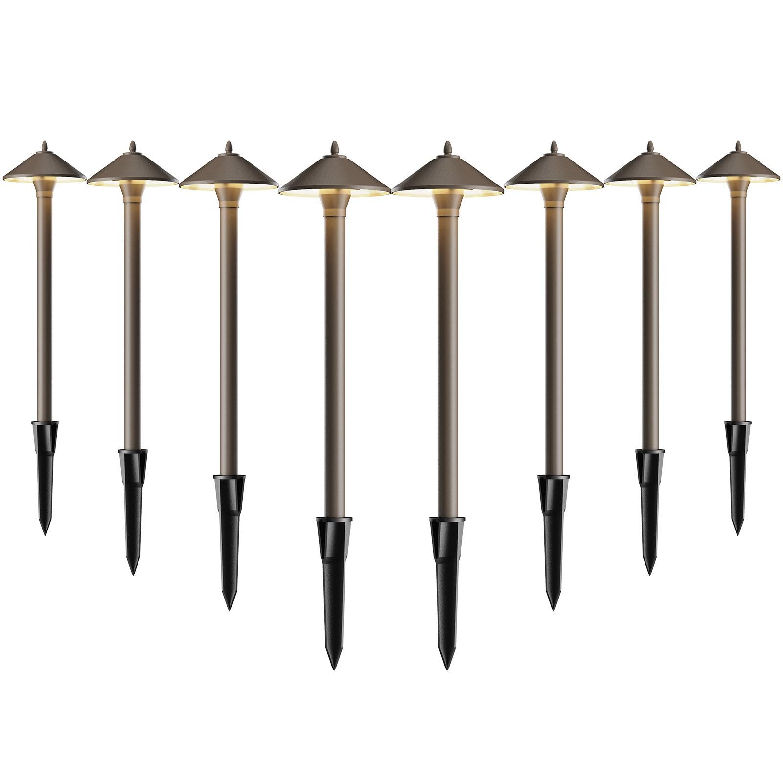 Malibu Pro Style Pathway Lights Outdoor Landscape Lighting Kit 8PK Low Voltage 10W Halogen 25 Lumen Walkway Lights 12V AC Warm White Metal Hardwired Path Lights with Connectors and Spike Stakes