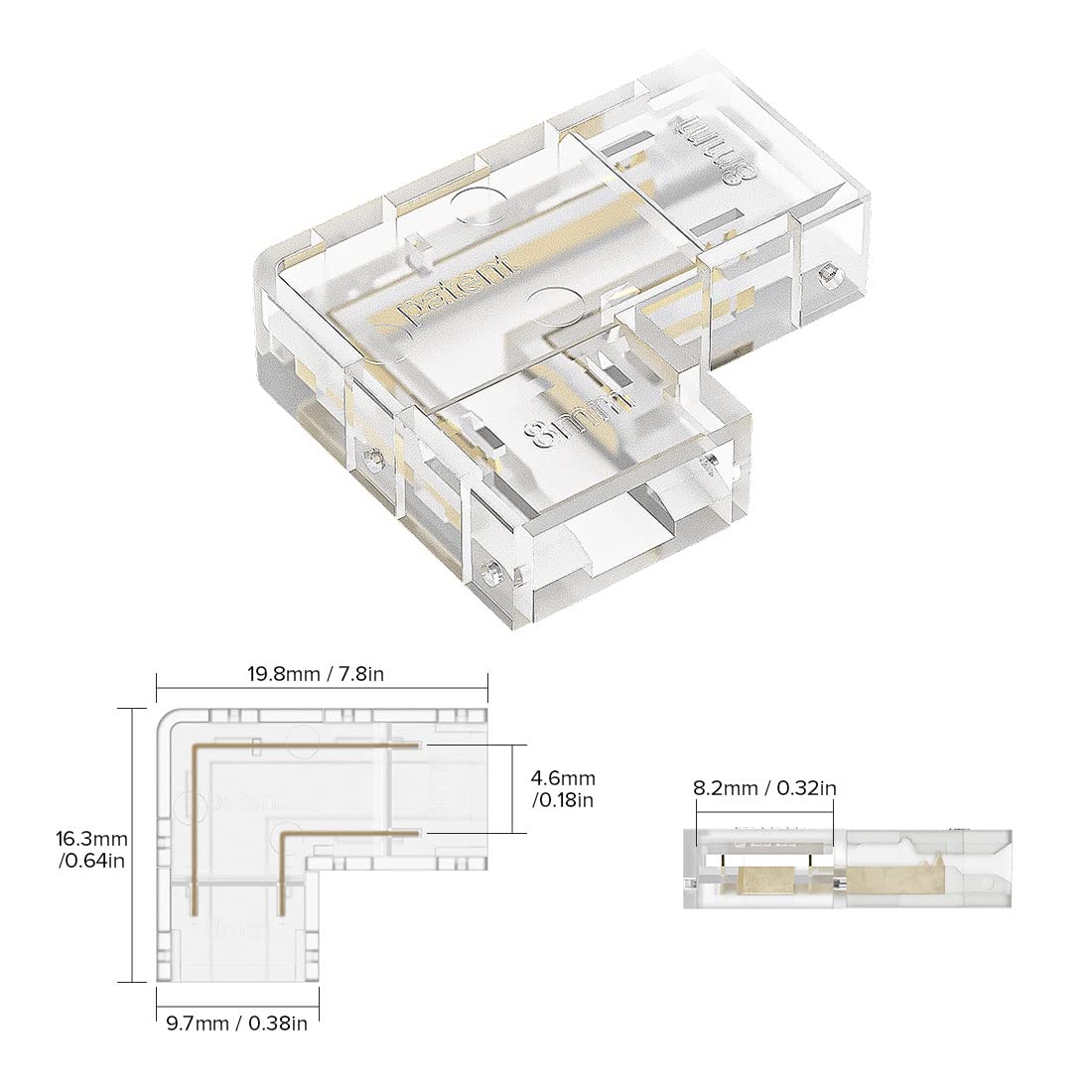 Btf-Lighting Fcob Cob 8Mm/0.31In Width Led Strip Connector Kit 6Pcs 2 Pin Transparent Gapless L-Shaped Connectors 4Pcs 2Pin Stri