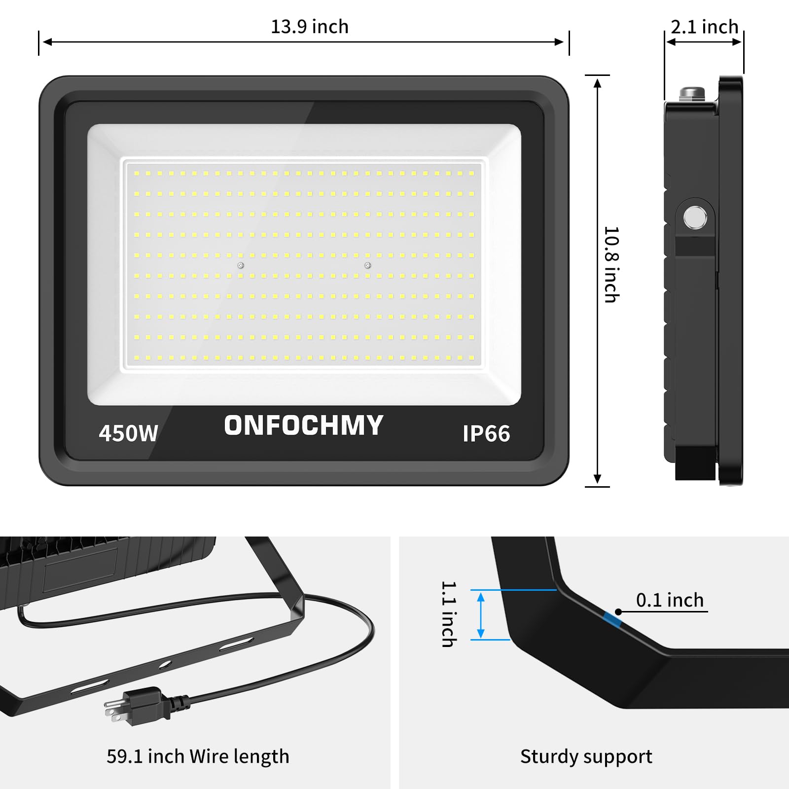 Onfochmy 450W Led Flood Light, Commercial Outdoor Led Lights Ip66 Waterproof, 45000Lm, All Aluminum Make, Super Bright Outdoor S