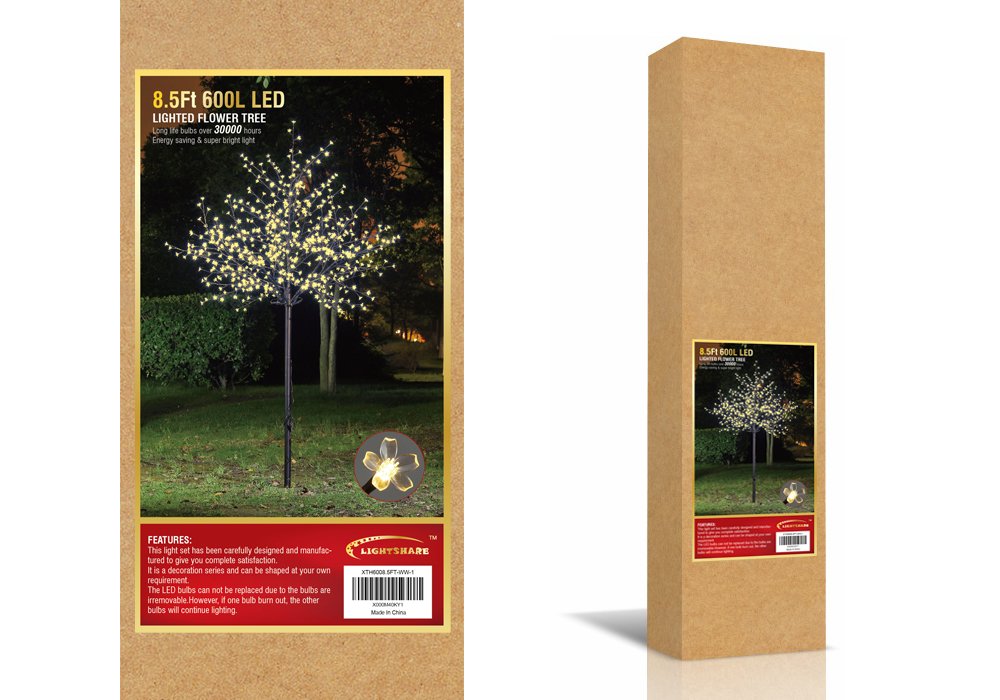 LIGHTSHARE 8FT Lighted Cherry Blossom Tree, Warm White, Model XTH6008.5FT-WW