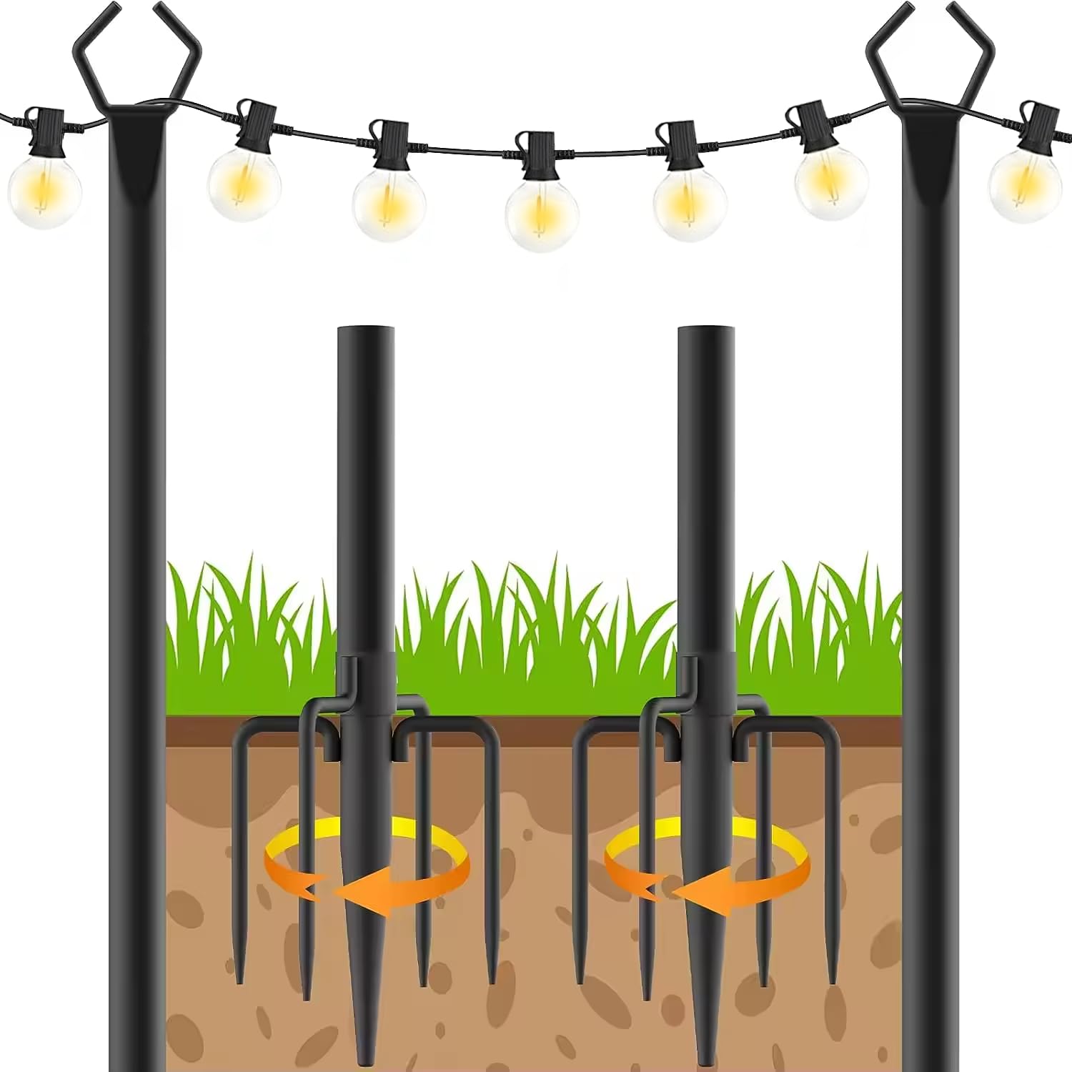 HCSH&WILL String Light Poles, 10 Ft Metal Poles with Fork for Outdoor String Lights, 2 Pack Outdoor Patio Light Stand with Fork,