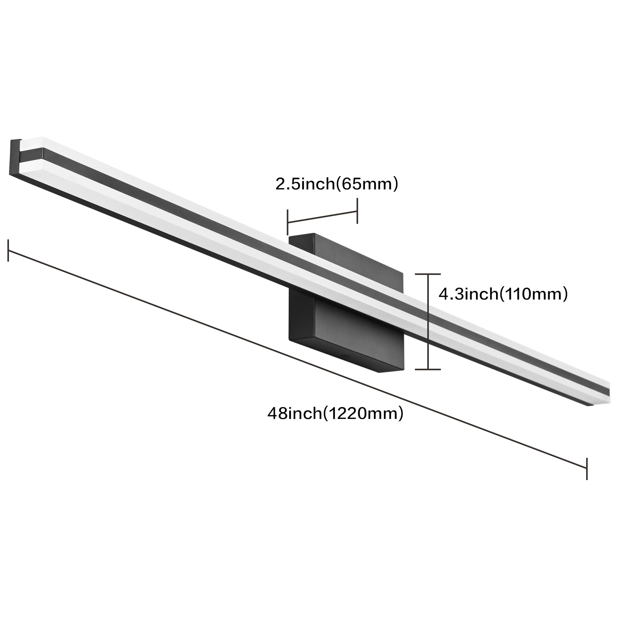 SOLFART Black Bathroom Light Fixture Modern Vanity Light Bar LED 48 Inch Aluminum Model S8200-1220mm-BK-ND