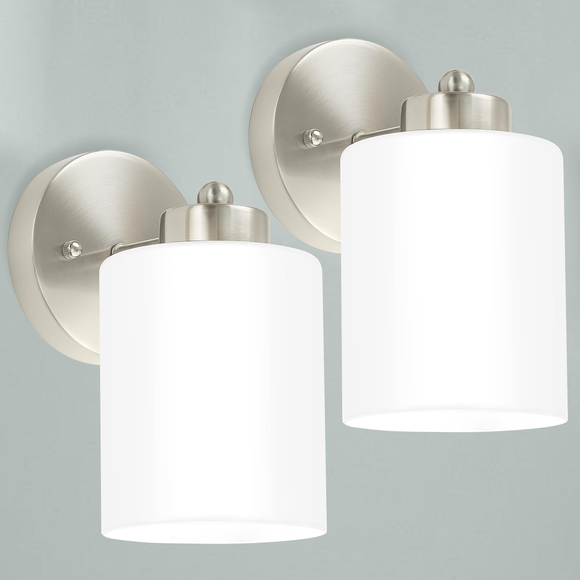 Halialumi Frosted Wall Sconce Set of Two,Brushed Nickel Bathroom Vanity Lights,Modern Vanity Light,Farmhouse Wall Light Fixtures