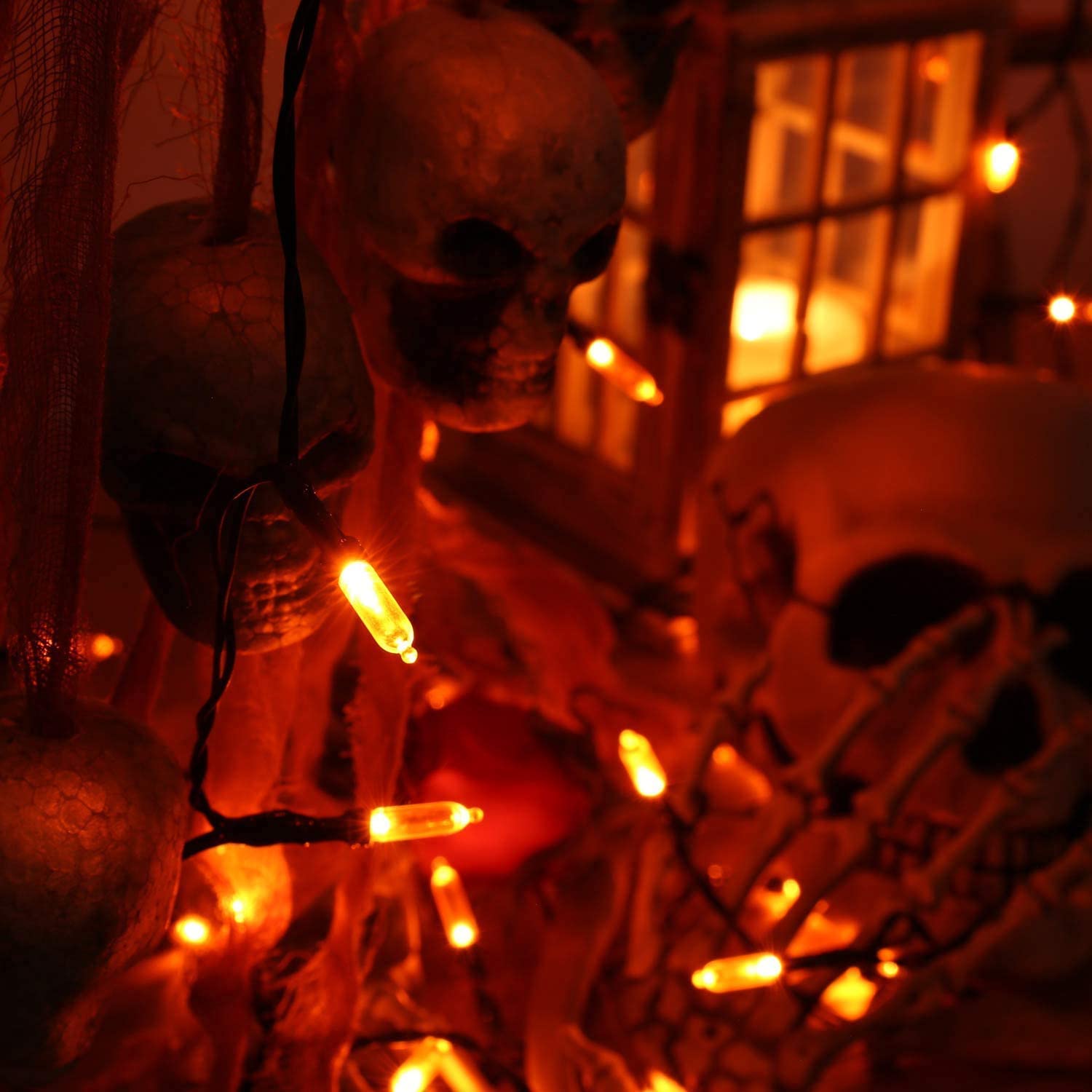 Joomer 33ft Orange Halloween Lights, 100 LED Waterproof with 8 Modes & Timer, Battery Operated Copper String Lights