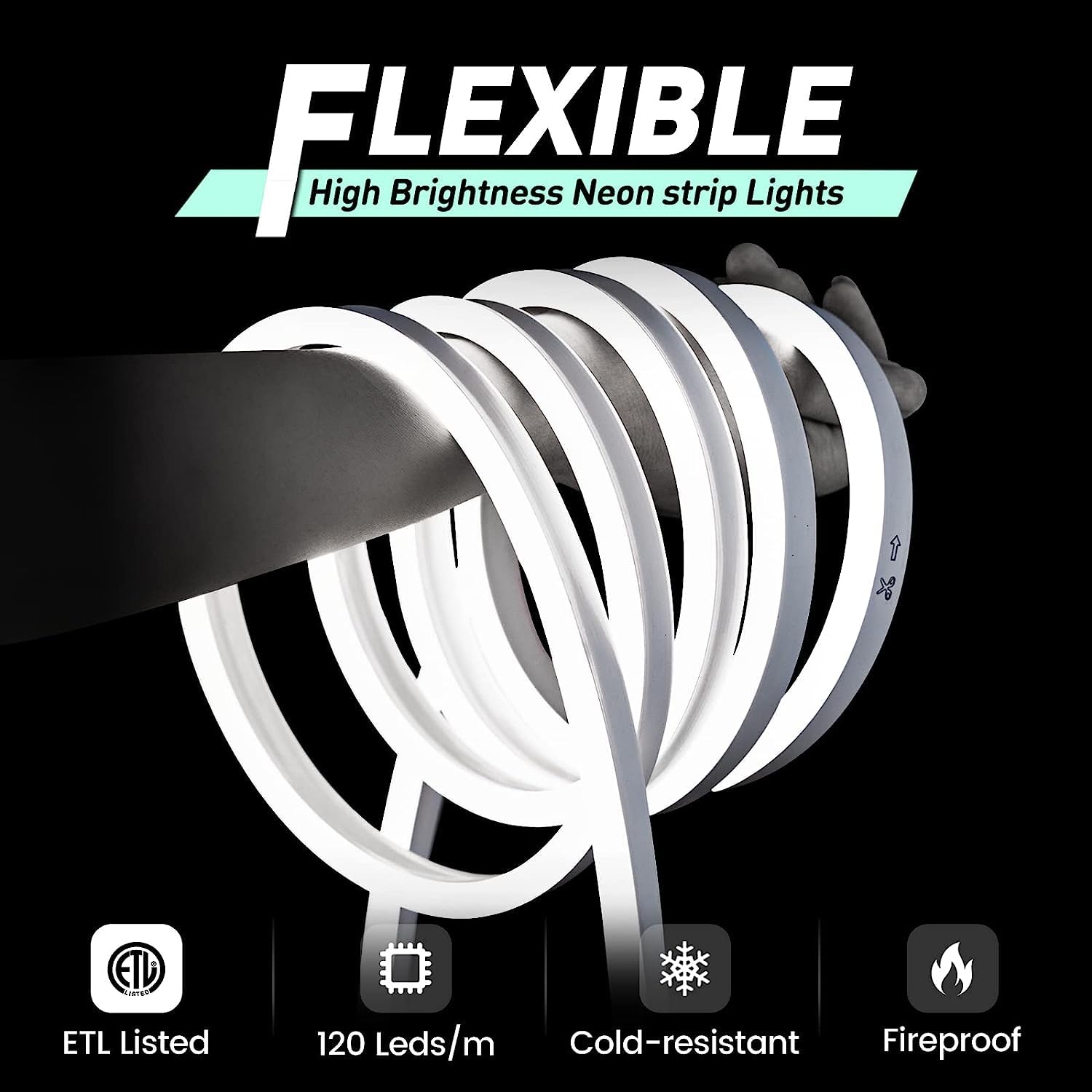 Gzbtech Flexible Led Neon Rope Lights 132Ft Ac 110-120V Waterproof Strip Light  120 Leds/M Cuttable Connectable Neon Lighting For Indoor Outdoor Home Decor/Commercial Building Use-Cold White 40M