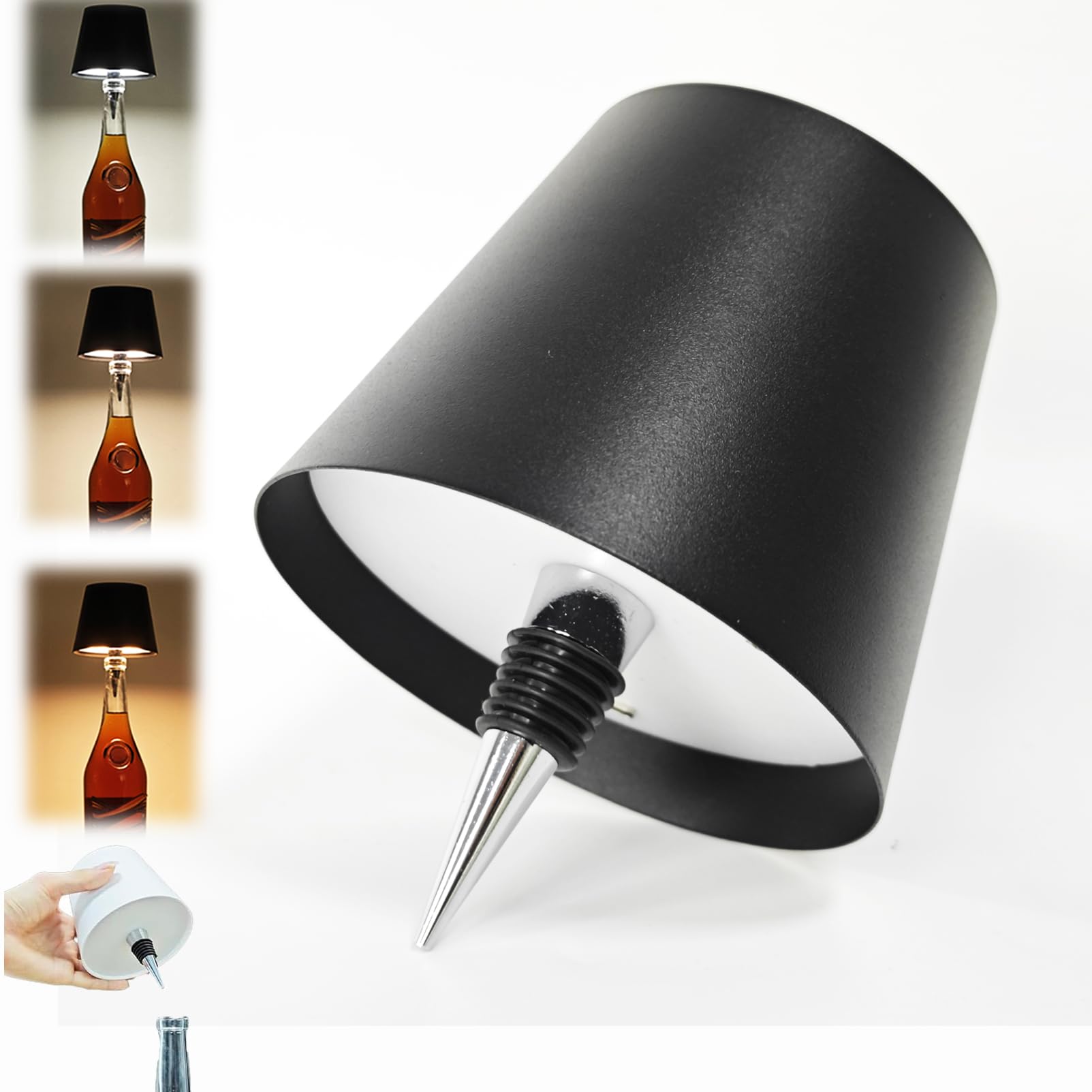 Wireless Bottle Lamp Shade-3 Color Stepless Dimming Bottle Table Lamp,Rechargeable Wireless Wine Bottle Lights,Touch Control Wine Bottle Lamp,Embed Portable Bottle Lights for Livingroom,Restaurant,Bar