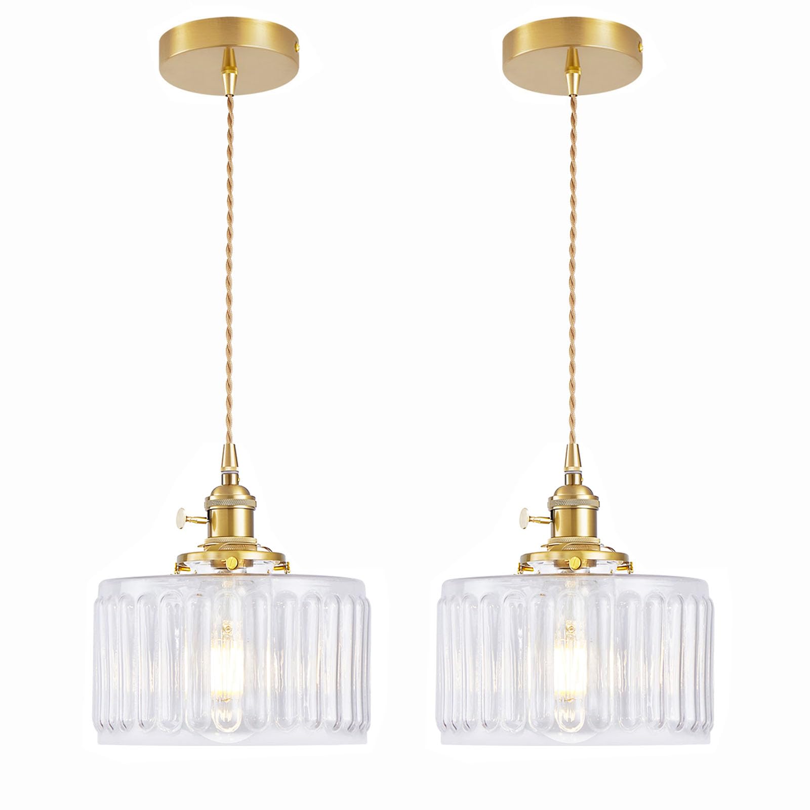 WimiSom Industrial Pendant Lighting, Glass Shade, Adjustable Height, 2-Pack, Clear, Model Glass-003