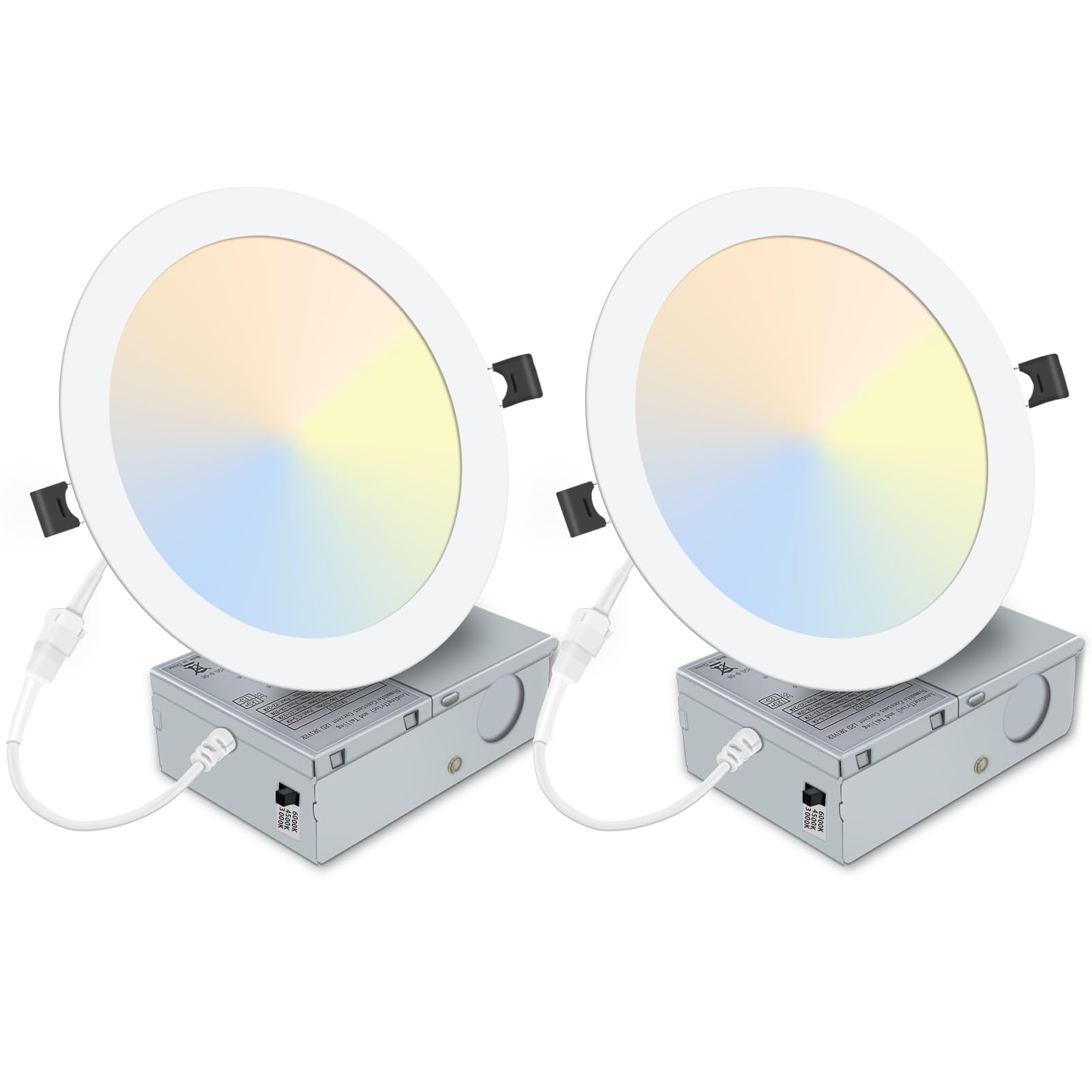 2 Pack 8 Inch Led Recessed Light- Ultra-Thin Recessed Ceiling Lighting With Junction Box, 3000K/4500K/6000K Selectable, 1800Lm High Brightness, Dimmable Canless Downlight Fixtures