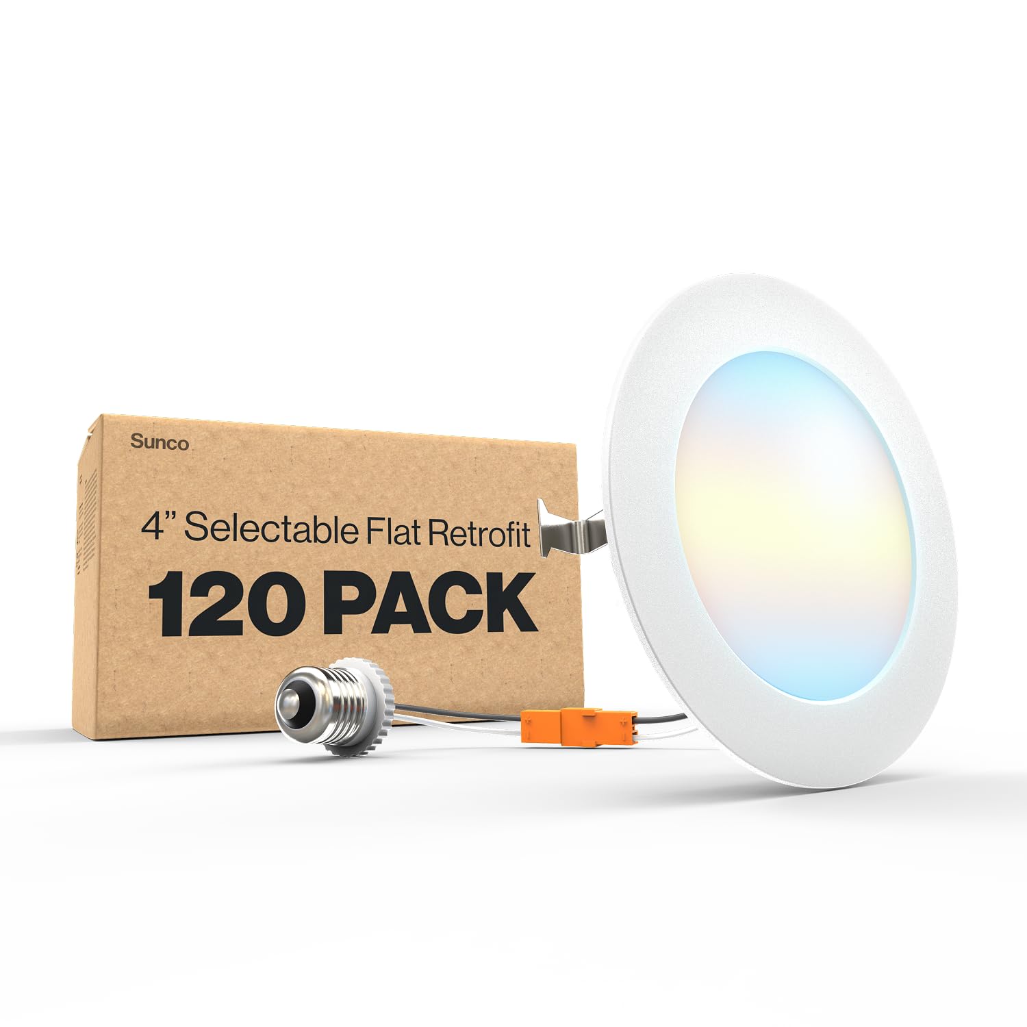 Sunco 120 Pack 4 Inch LED Flat Recessed Light, Retrofit Ceiling Can Lighting, 800 LM, Selectable CCT 2700K/3000K/4000K/5000K, Di