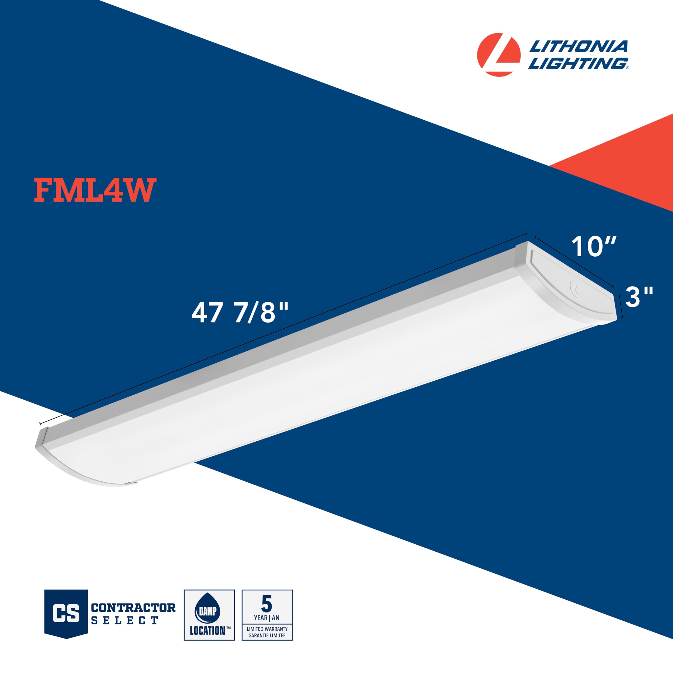 Lithonia Lighting 4-Foot Fml4W 10-Inch Wide Housing 4000K Cool White Led Wraparound 5000Lm With 0-10 Volt Dimming, White (Fml4W