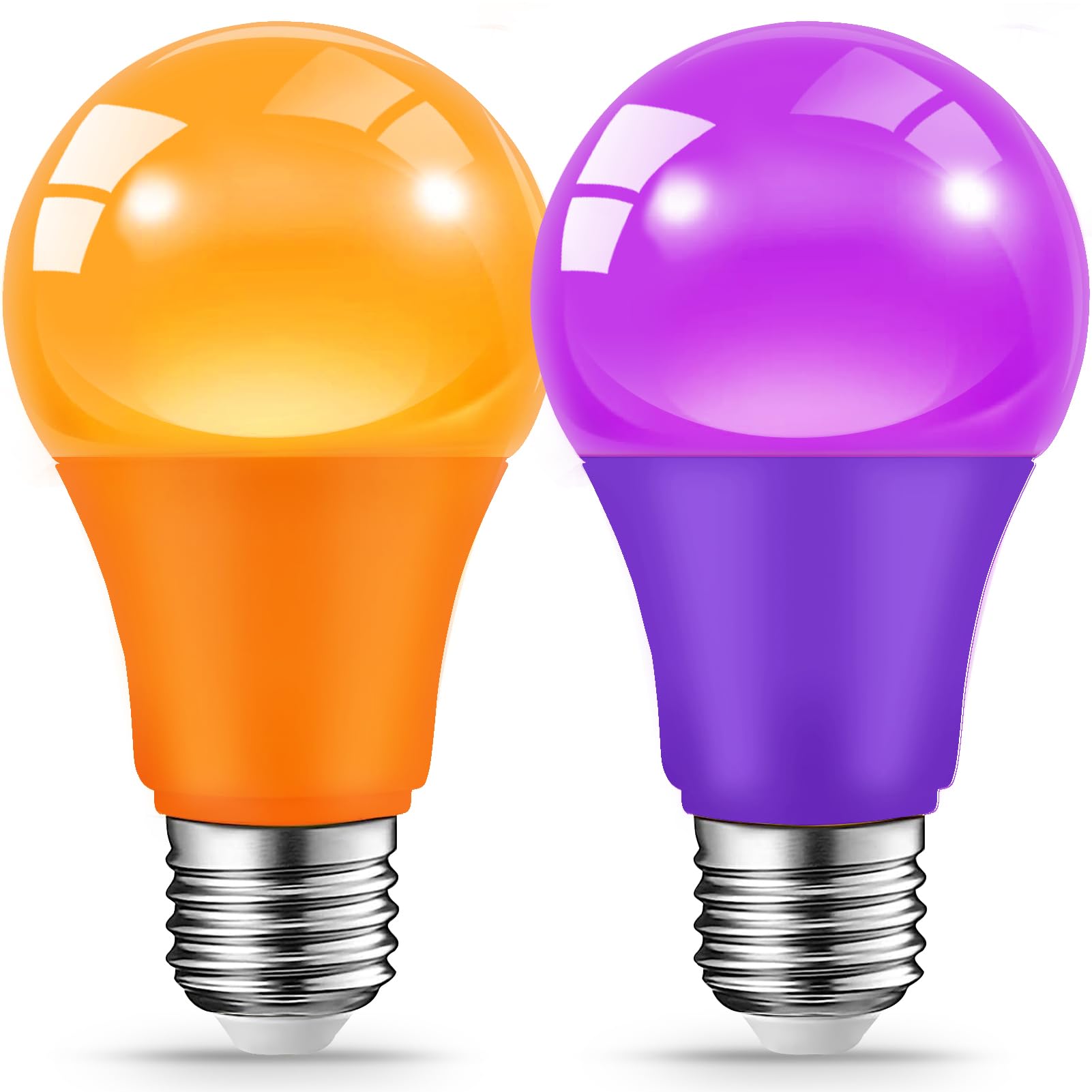 Jaheks Orange Purple Light Bulbs For Halloween Christmas, 9W(60W Equivalent) E26 Base Led Orange Bulb Purple Bulb For Outdoor,Porch,Home Decor (Orange + Purple)