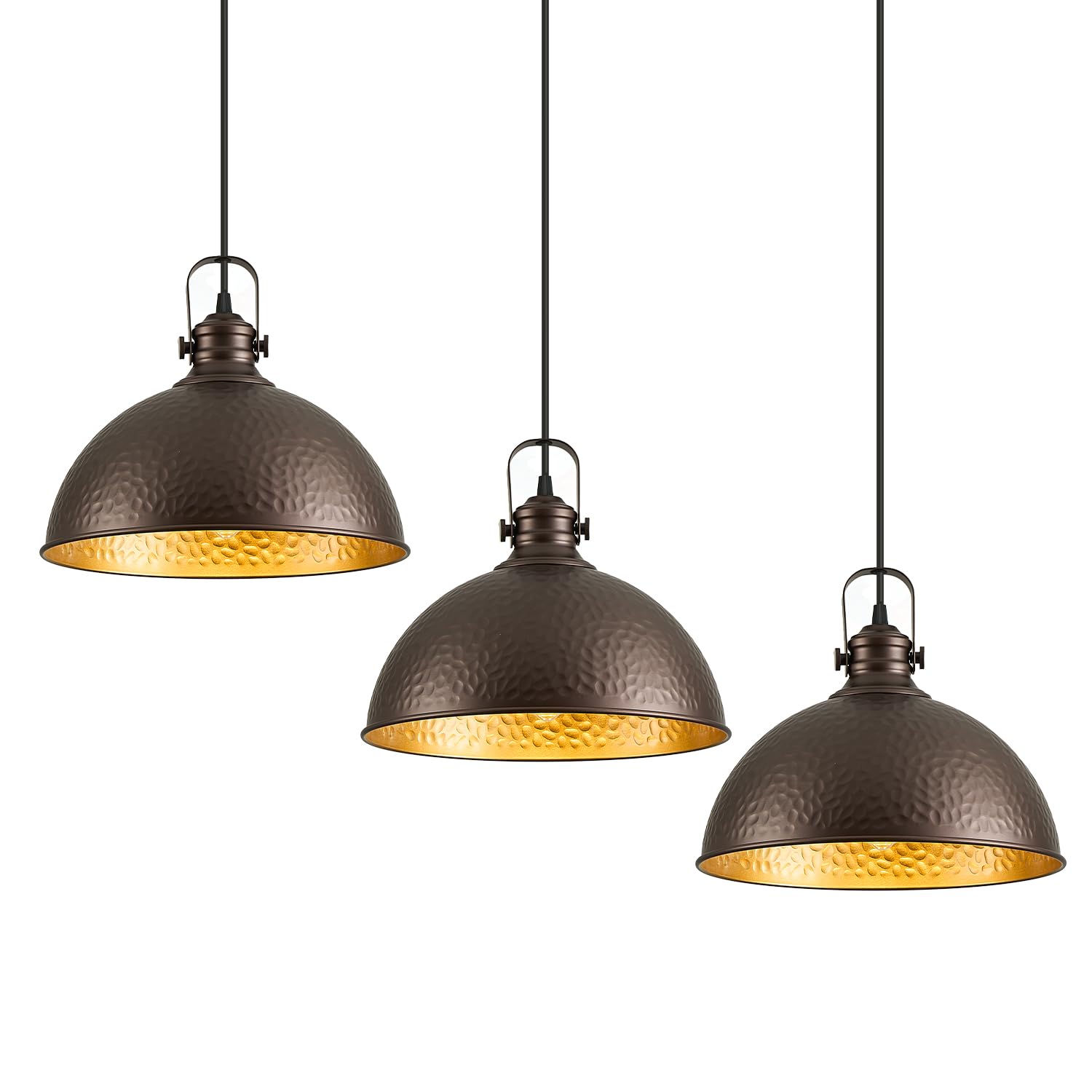 Refice Farmhouse Pendant Lights,Hammered Metal Shade Oil Rubbed Bronze Matte Pendant Lighting for Kitchen Island Industrial Adju