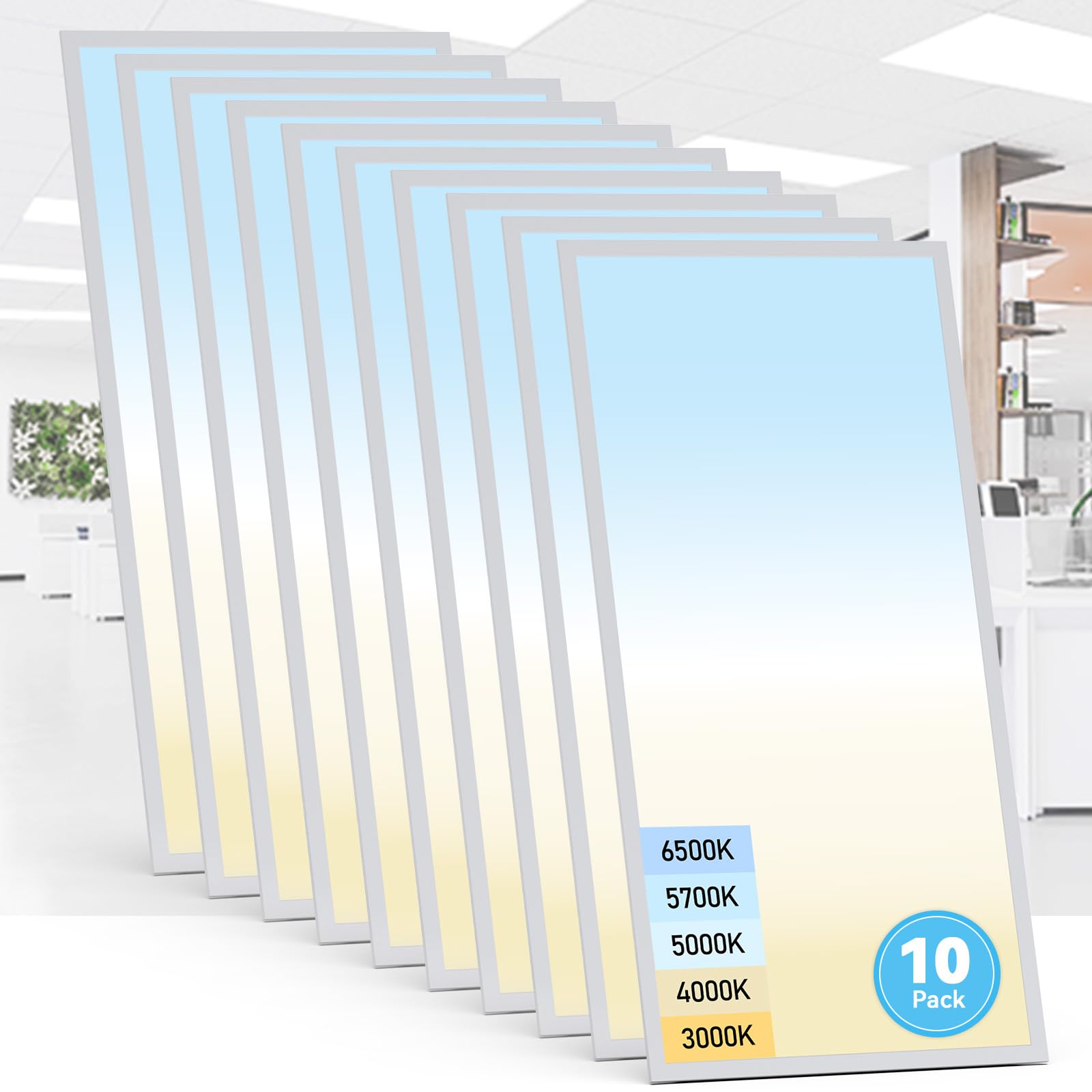 Aikvsxer 2X4 Led Flat Panel Light-10 Pack 5Cct 3000K-6500K Selectable Color Temperature 0-10V Dimmable 2X4 Led Drop Ceiling Ligh