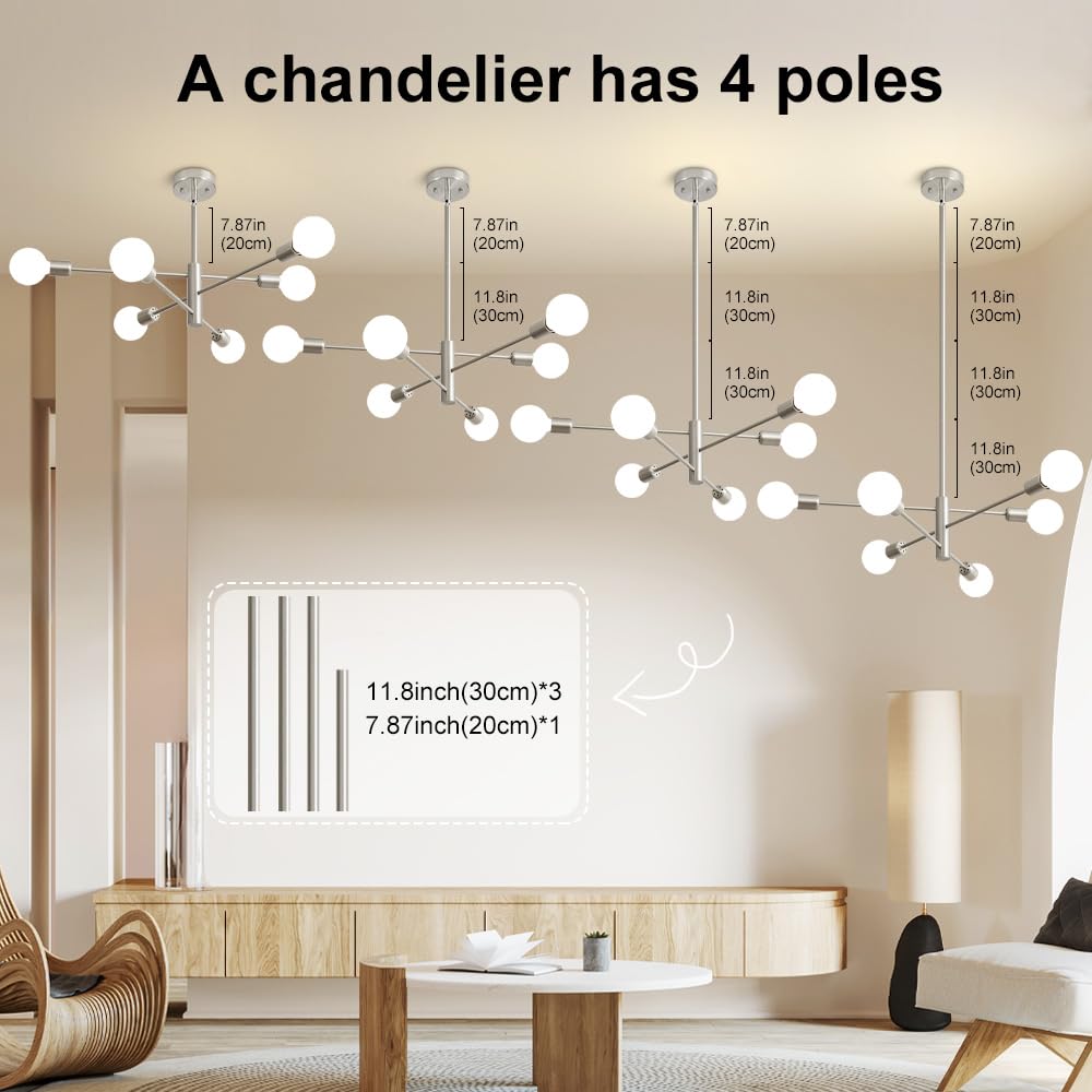 Deyidn Sputnik Chandelier Modern Brushed Nickel Chandeliers 6-Light Mid Century Ceiling Lighting Fixture For Living Room, Kitche