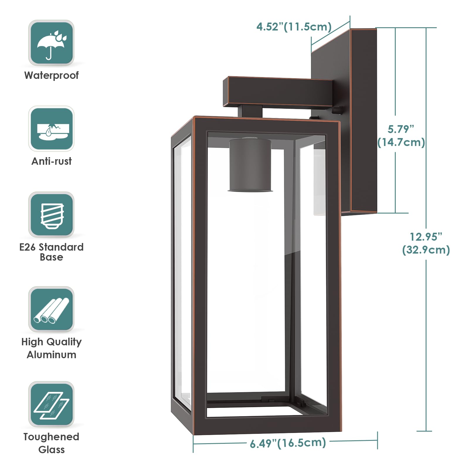 MAXvolador Outdoor Wall Sconce, Waterproof Lantern Light Fixture, Aluminum, Oil-Rubbed Bronze, Large, Model 2032T, 2 Pack