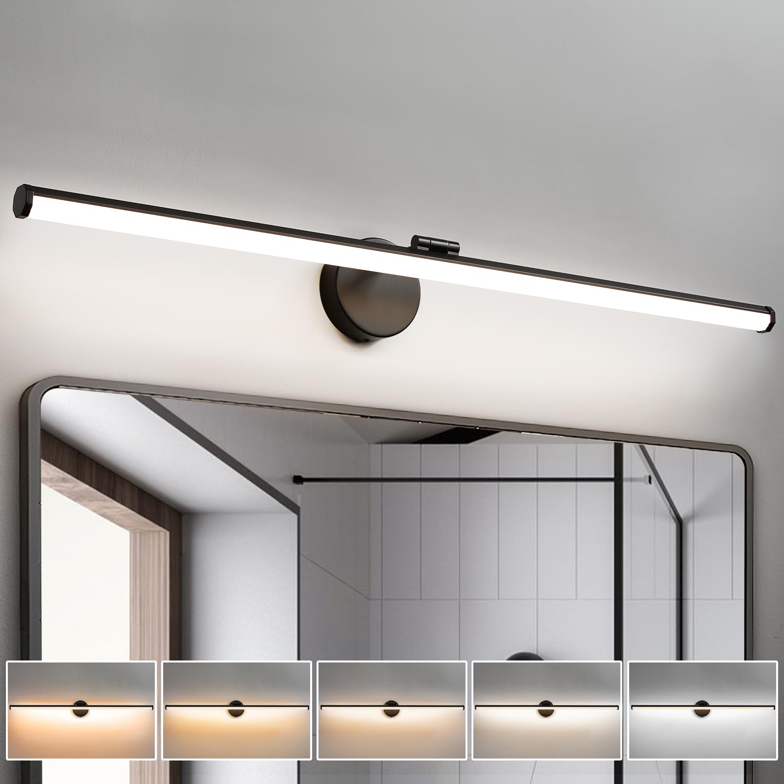 Kaisite Black Vanity Light 39 Inch Modern Bathroom Light Fixture Over Mirror 24W Dimmable 5Cct Led Vanity Light For Bathroom Res