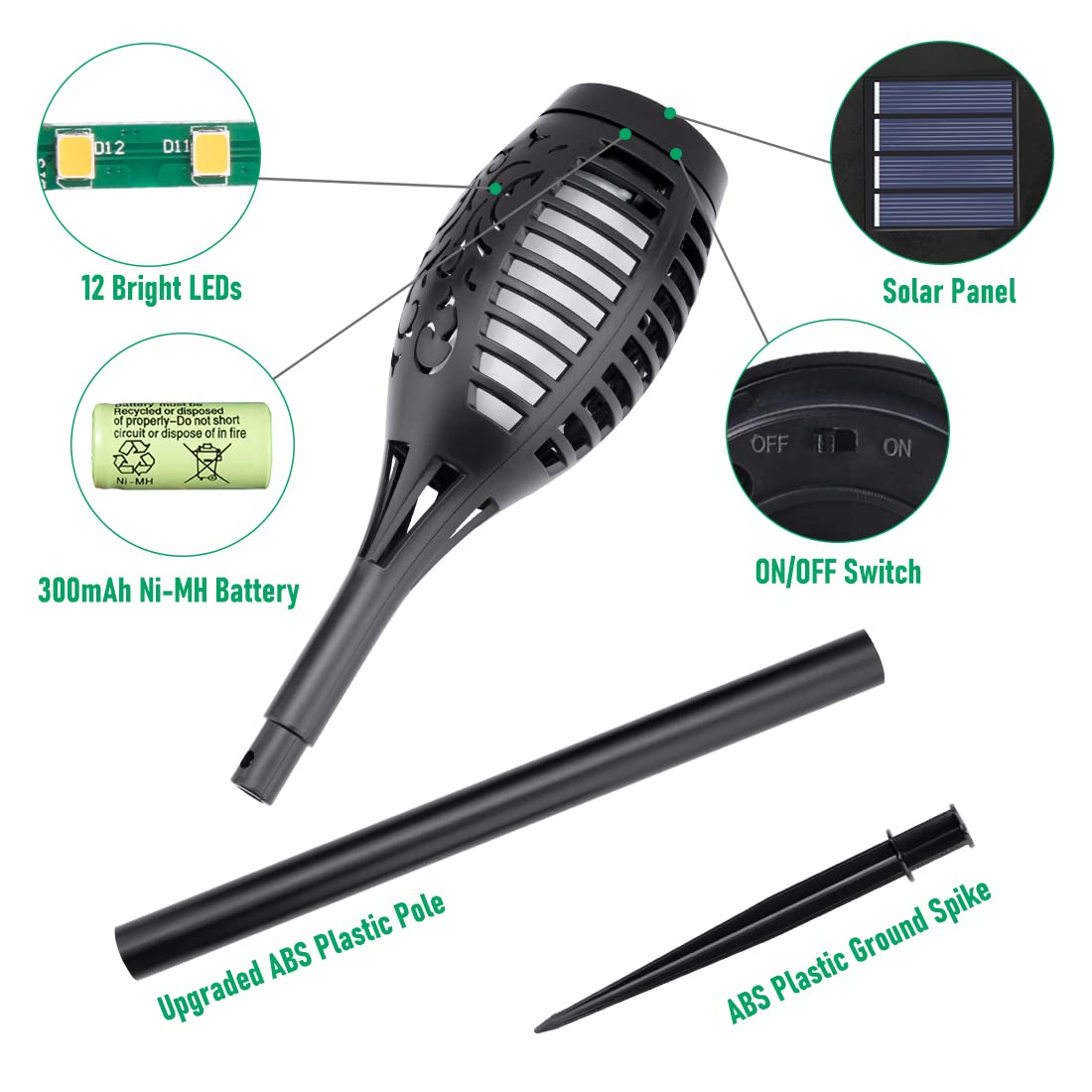 Solar Flame Torch Lights For Garden Decor, 12Pack Solar Lights Outdoor, Garden Lights Solar Powered Waterproof, Led Torches For