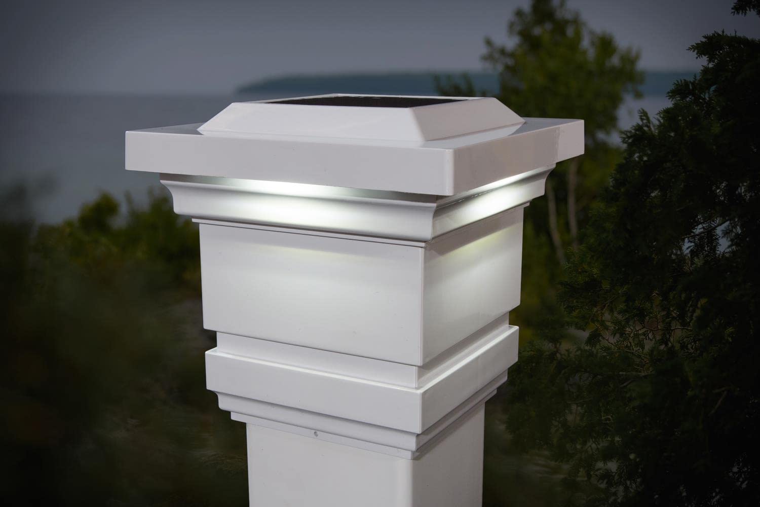 Classy Caps Solar Post Cap Set of 2, 4x4, White PVC, Model SLO74W, 7 x 7 x 6.5 inches